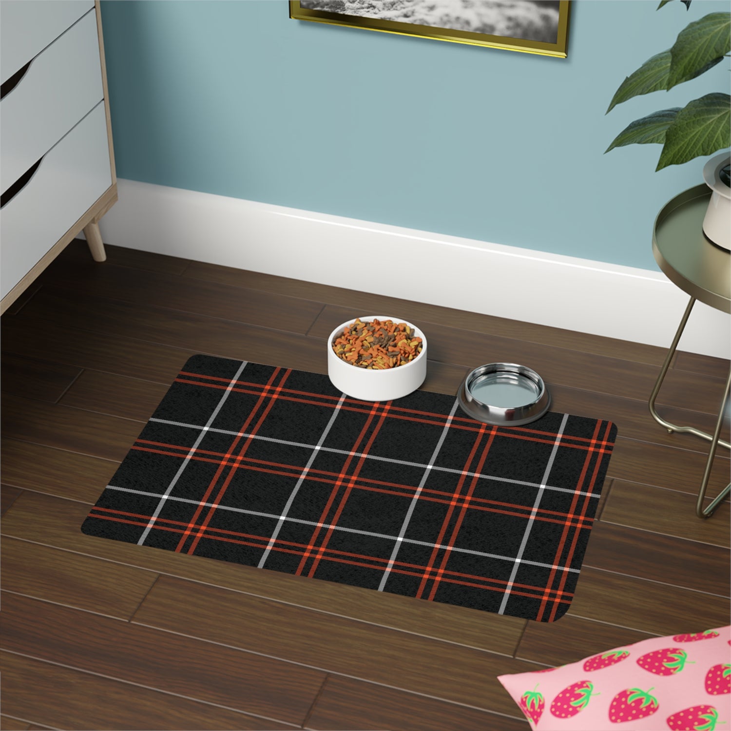 Pet Food Mat- Halloween Tartan Plaid