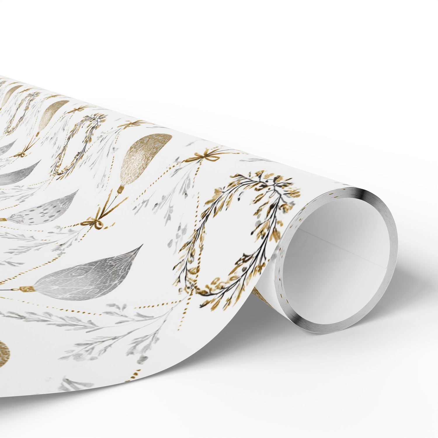 Premium Holiday Wrapping Paper, Silver and Gold Ornaments