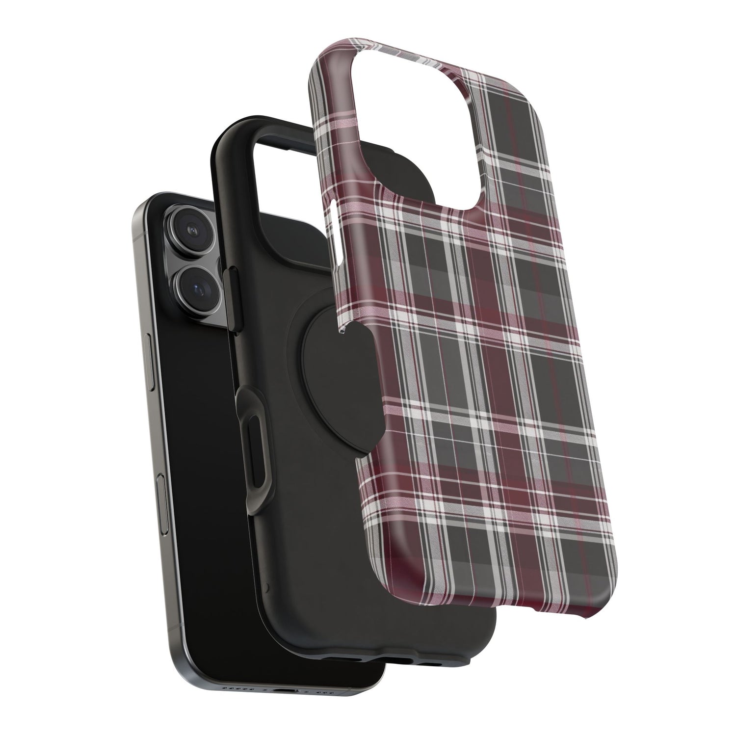 Stylish Plaid Impact-Resistant Phone Cases- Maroon Grey Plaid