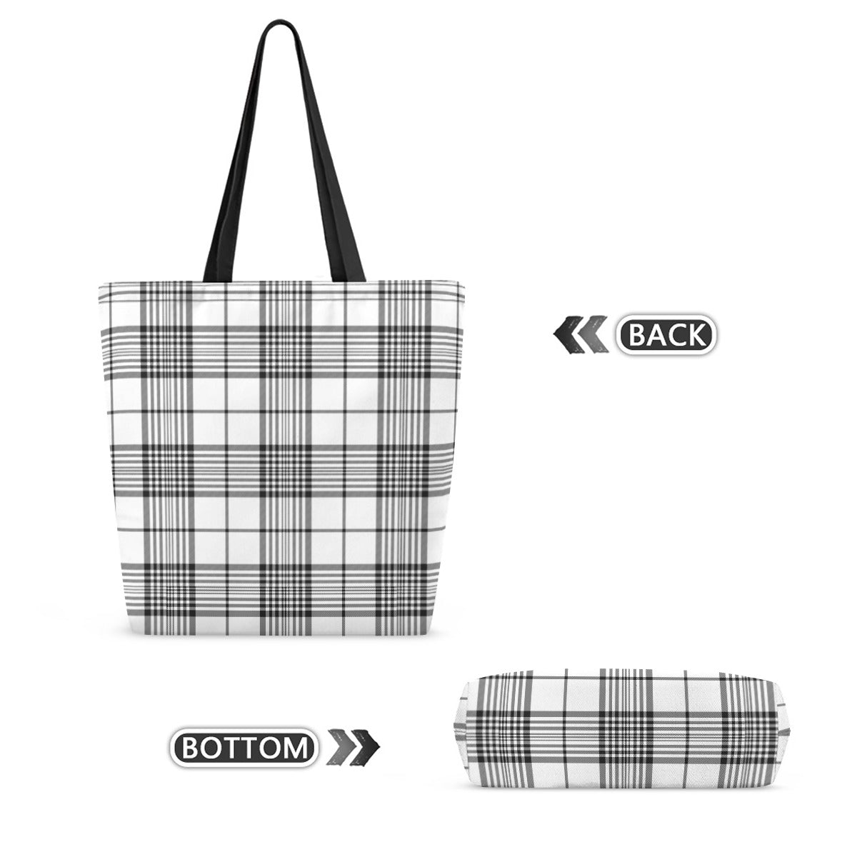 Black/White Tartan Plaid Canvas shopping bag