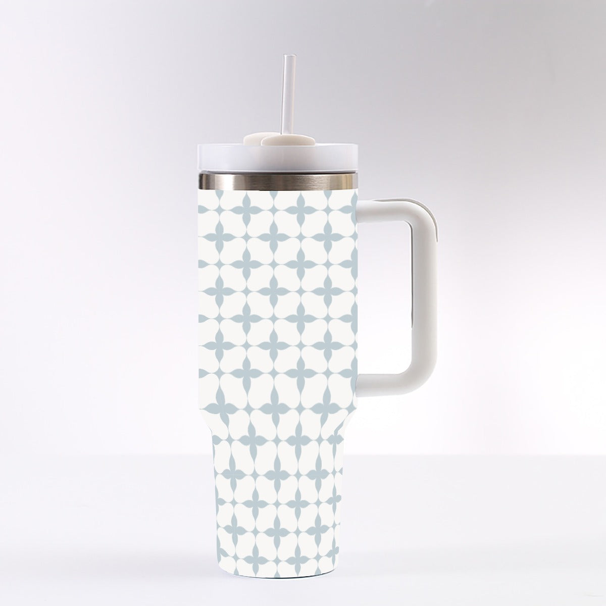 Blue Cream Geometric Stars 40 oz Tumbler With Handle