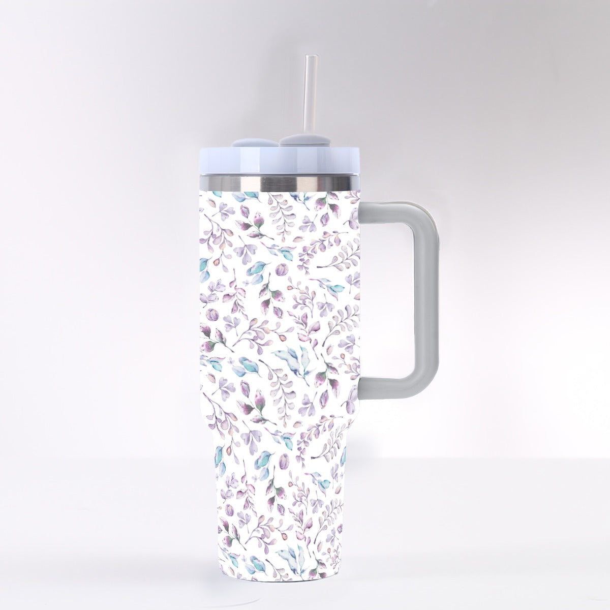 40 oz Tumbler With Handle - Elegant Lavender Floral Insulated Cup with Straw, Leak-Proof Lid, Reusable Stainless Steel Drinkware for Travel, Gym & Daily Use