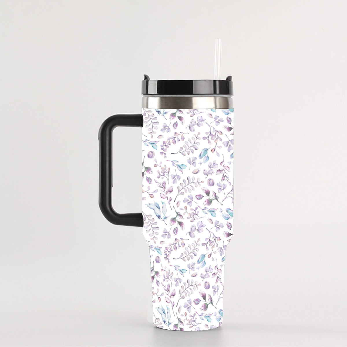 40 oz Tumbler With Handle - Elegant Lavender Floral Insulated Cup with Straw, Leak-Proof Lid, Reusable Stainless Steel Drinkware for Travel, Gym & Daily Use