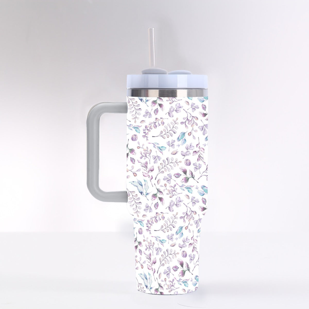 40 oz Tumbler With Handle - Elegant Lavender Floral Insulated Cup with Straw, Leak-Proof Lid, Reusable Stainless Steel Drinkware for Travel, Gym & Daily Use
