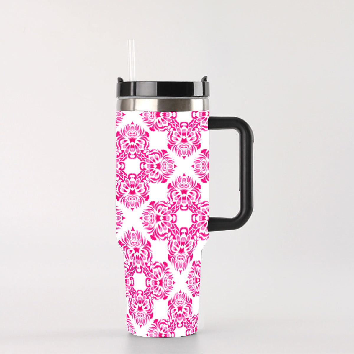Bright Pink Floral 40 oz Tumbler With Handle