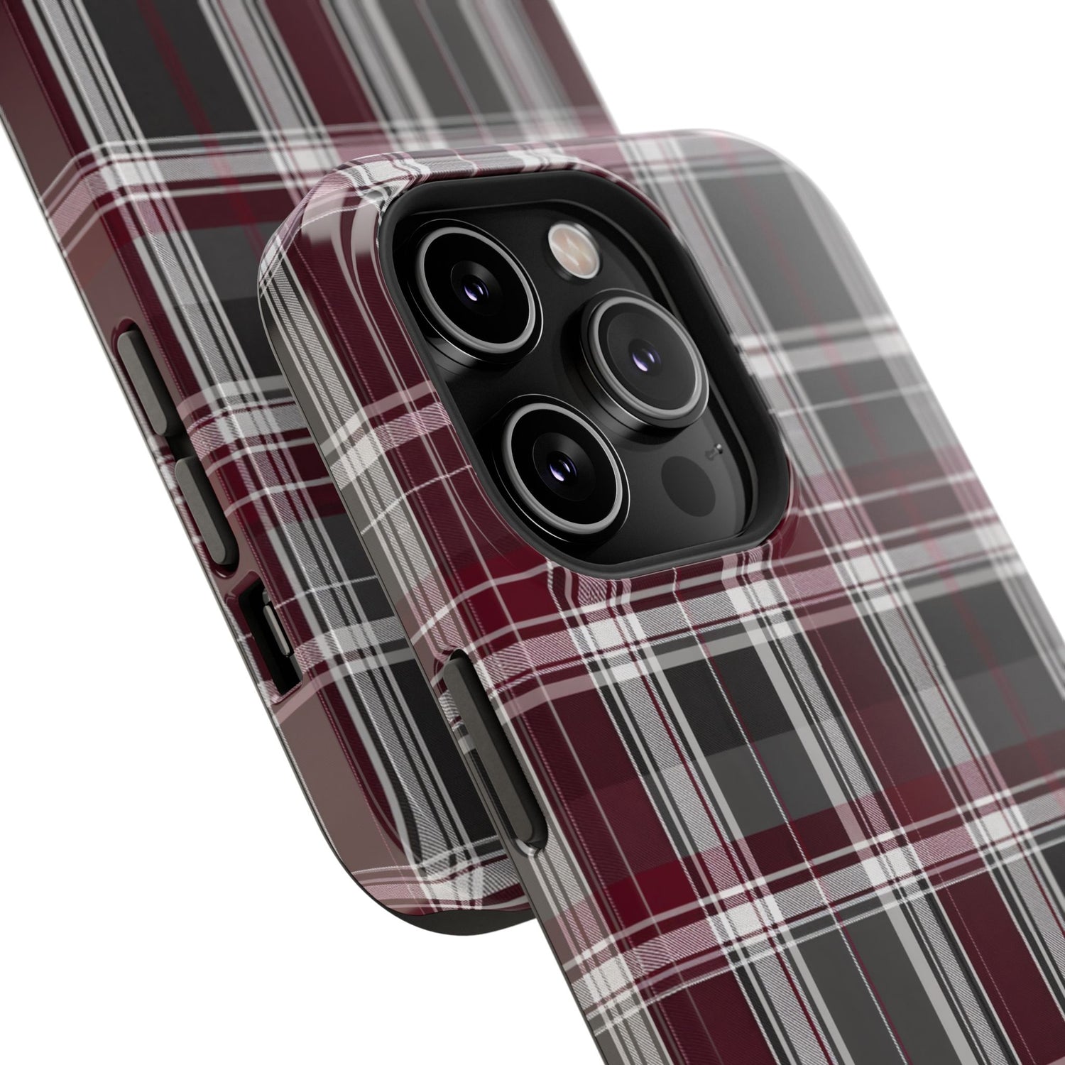Stylish Plaid Impact-Resistant Phone Cases- Maroon Grey Plaid