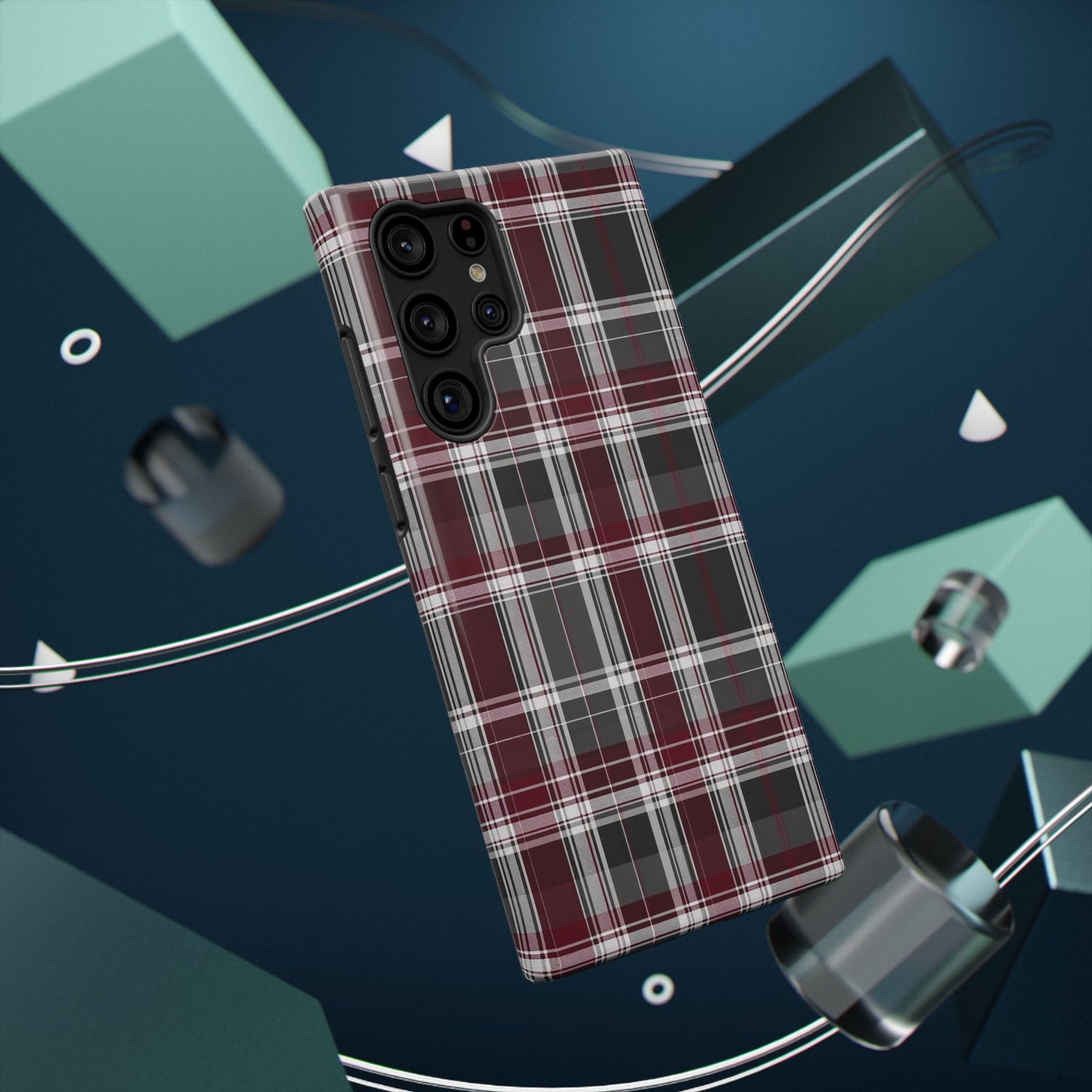 Stylish Plaid Impact-Resistant Phone Cases- Maroon Grey Plaid