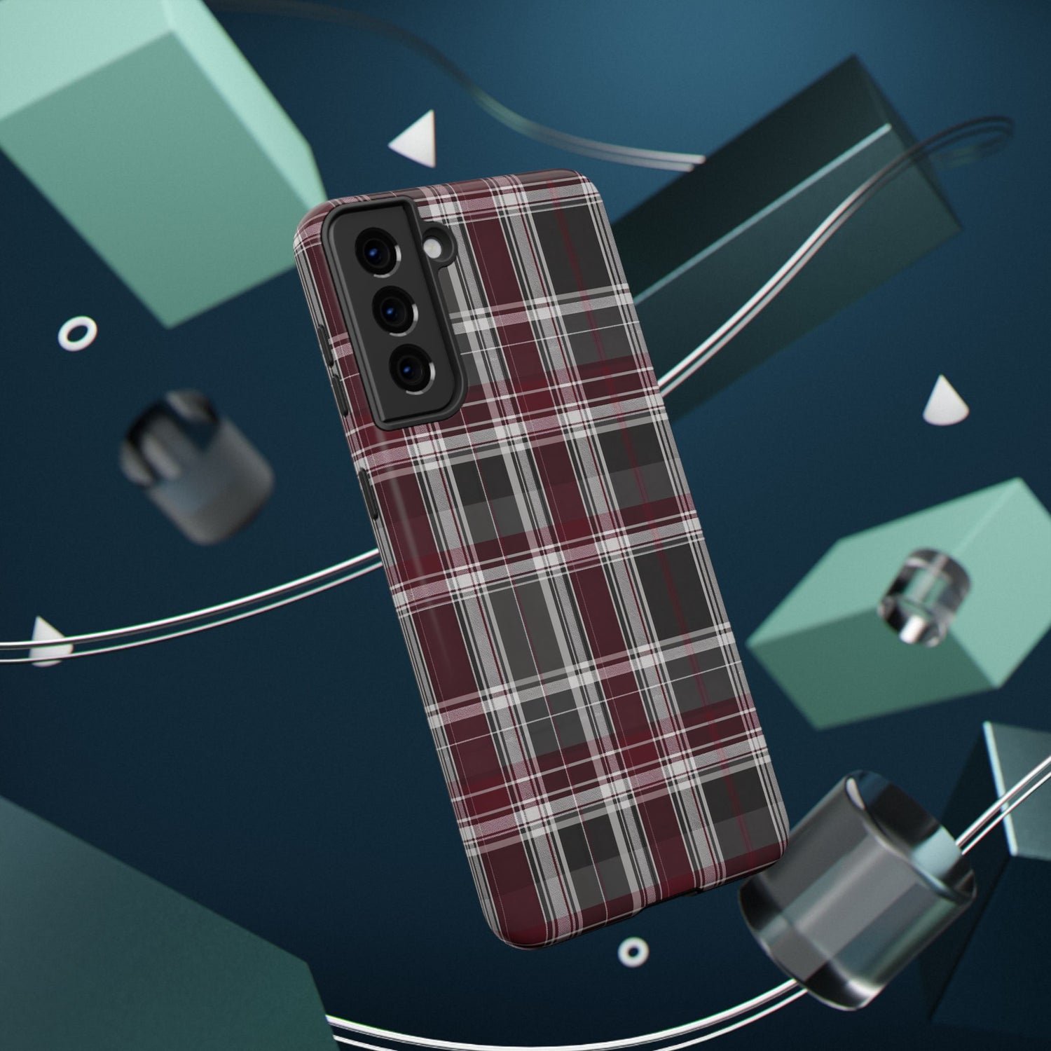 Stylish Plaid Impact-Resistant Phone Cases- Maroon Grey Plaid