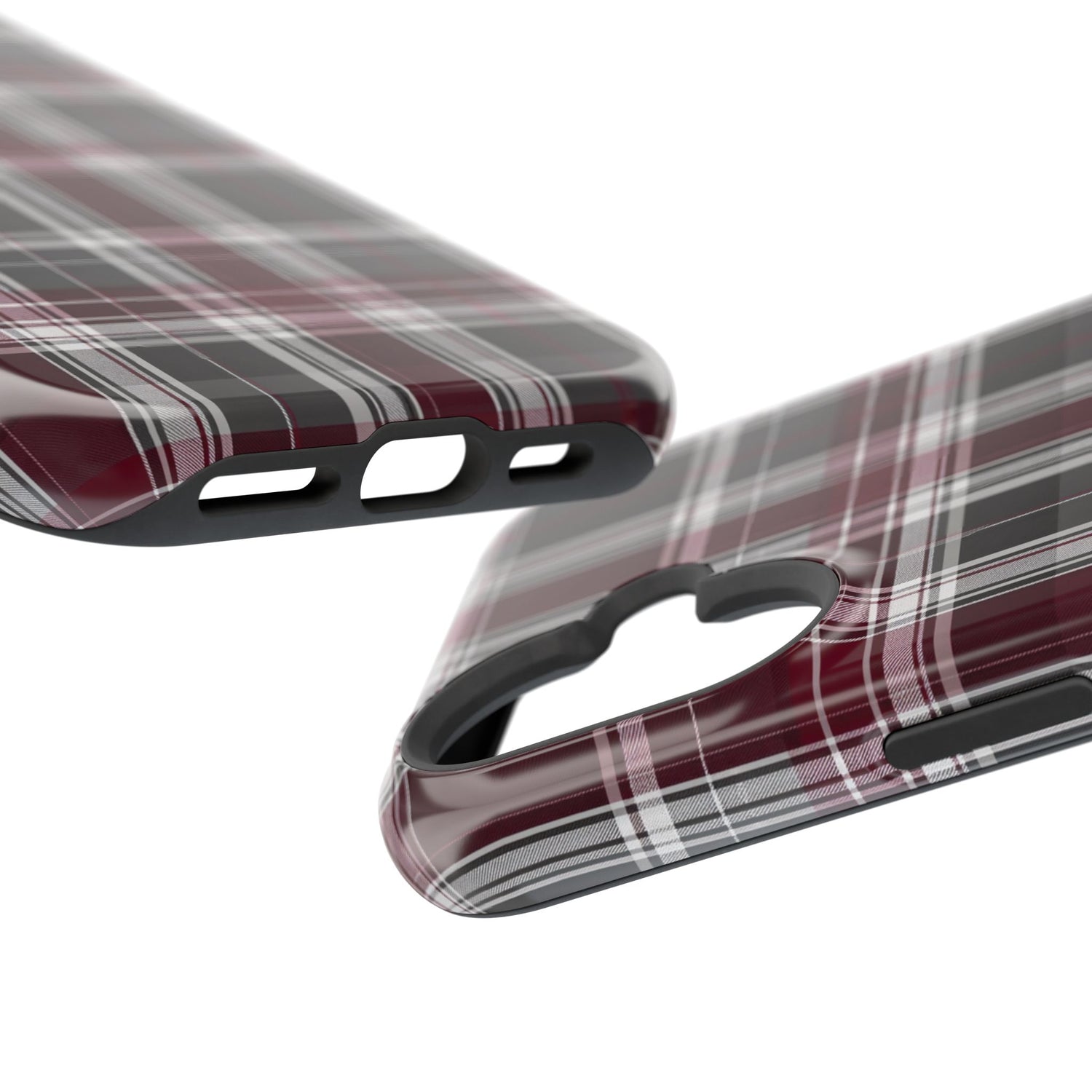 Stylish Plaid Impact-Resistant Phone Cases- Maroon Grey Plaid