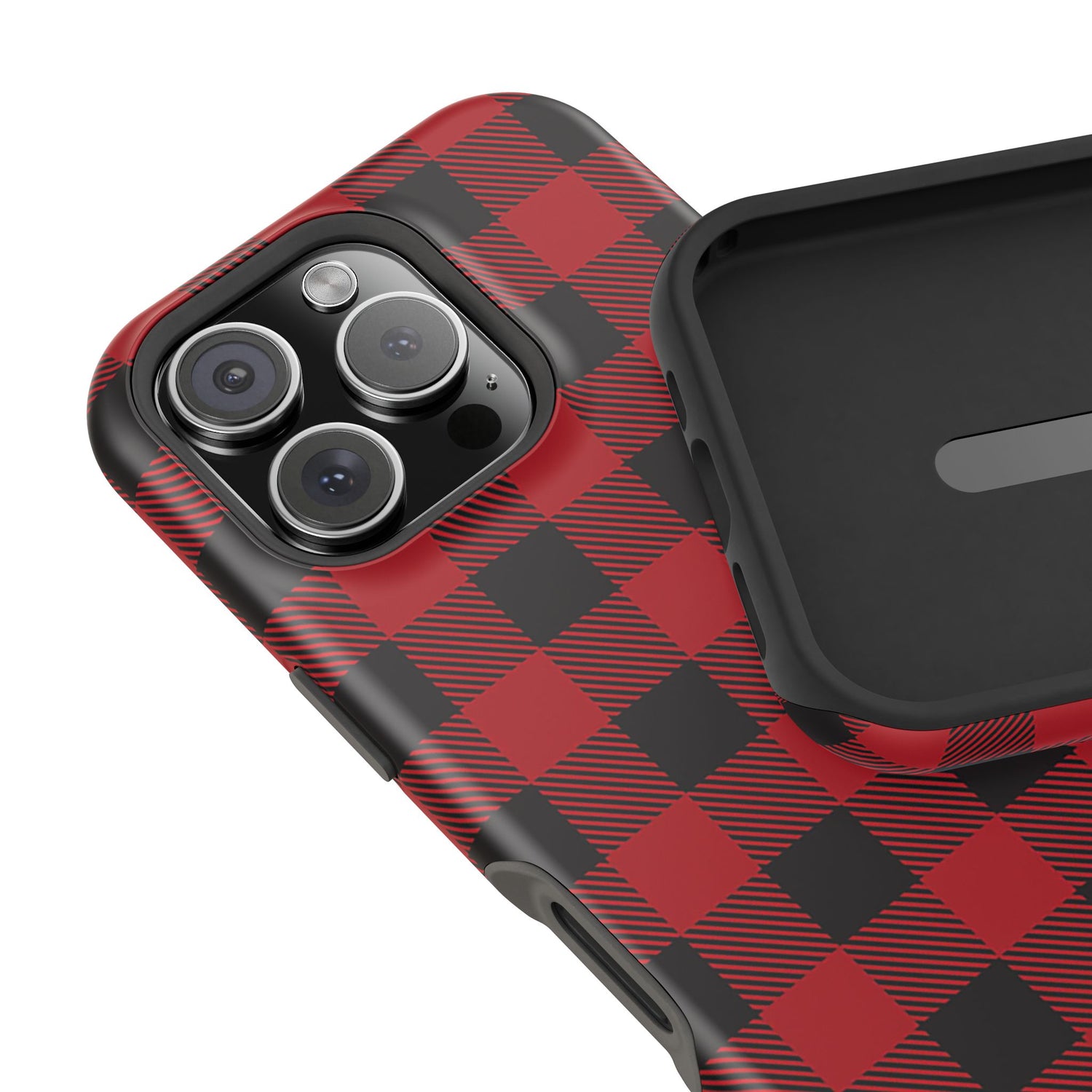Impact-Resistant Phone Case-Red Black Buffalo Plaid, iPhone, Samsung