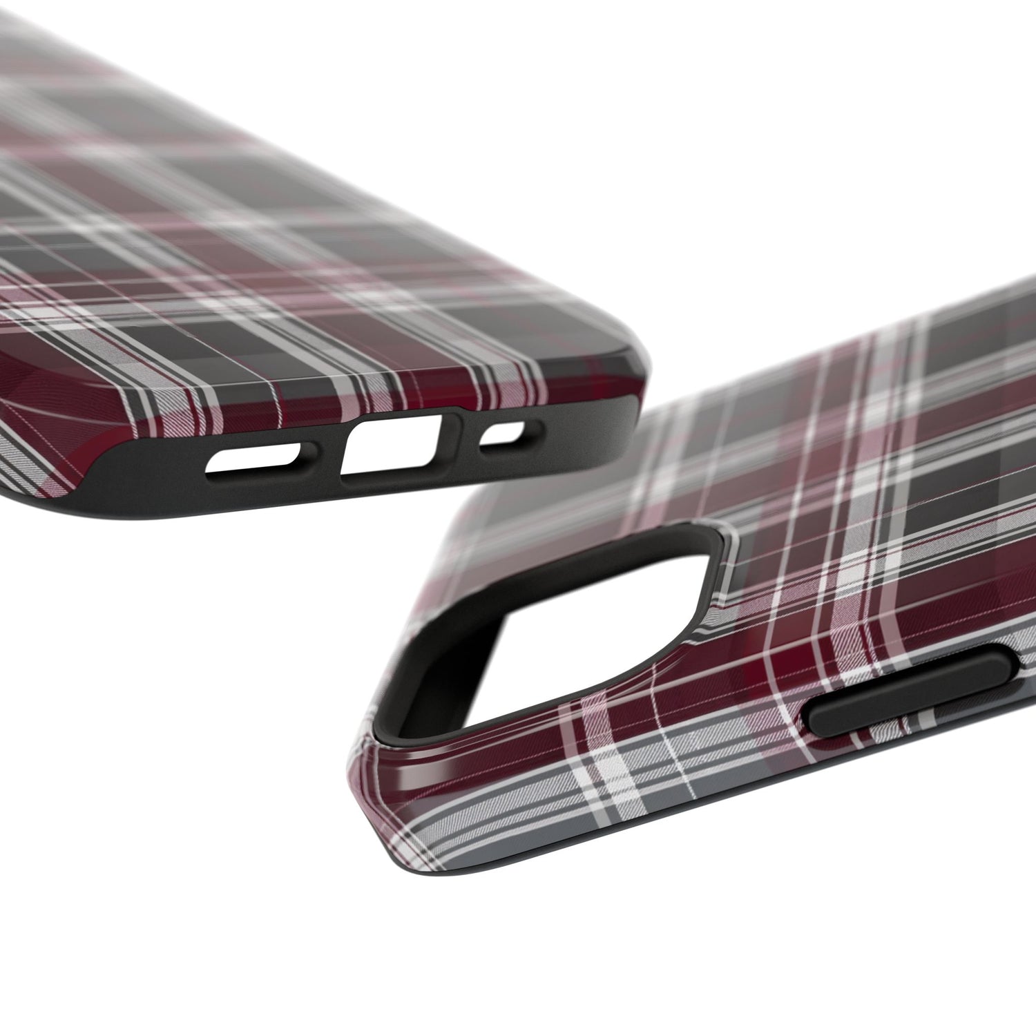 Stylish Plaid Impact-Resistant Phone Cases- Maroon Grey Plaid
