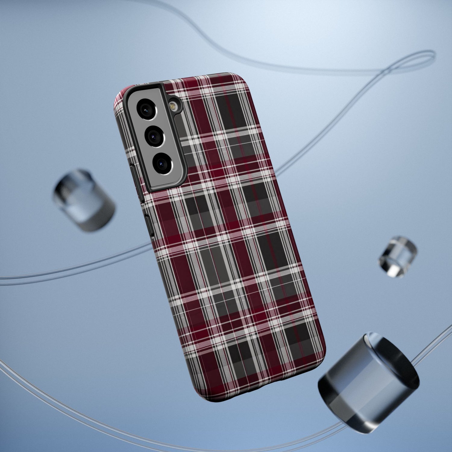 Stylish Plaid Impact-Resistant Phone Cases- Maroon Grey Plaid