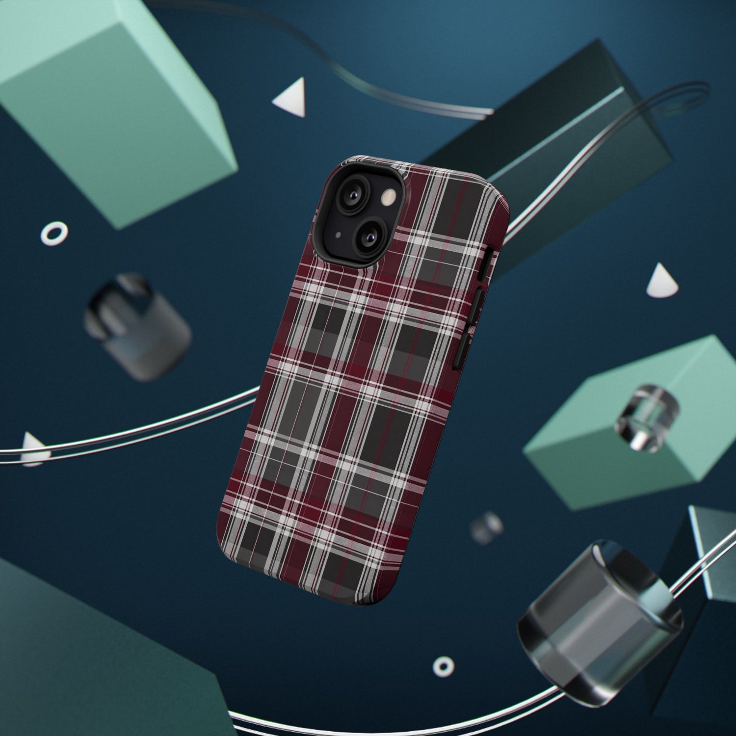 Stylish Plaid Impact-Resistant Phone Cases- Maroon Grey Plaid