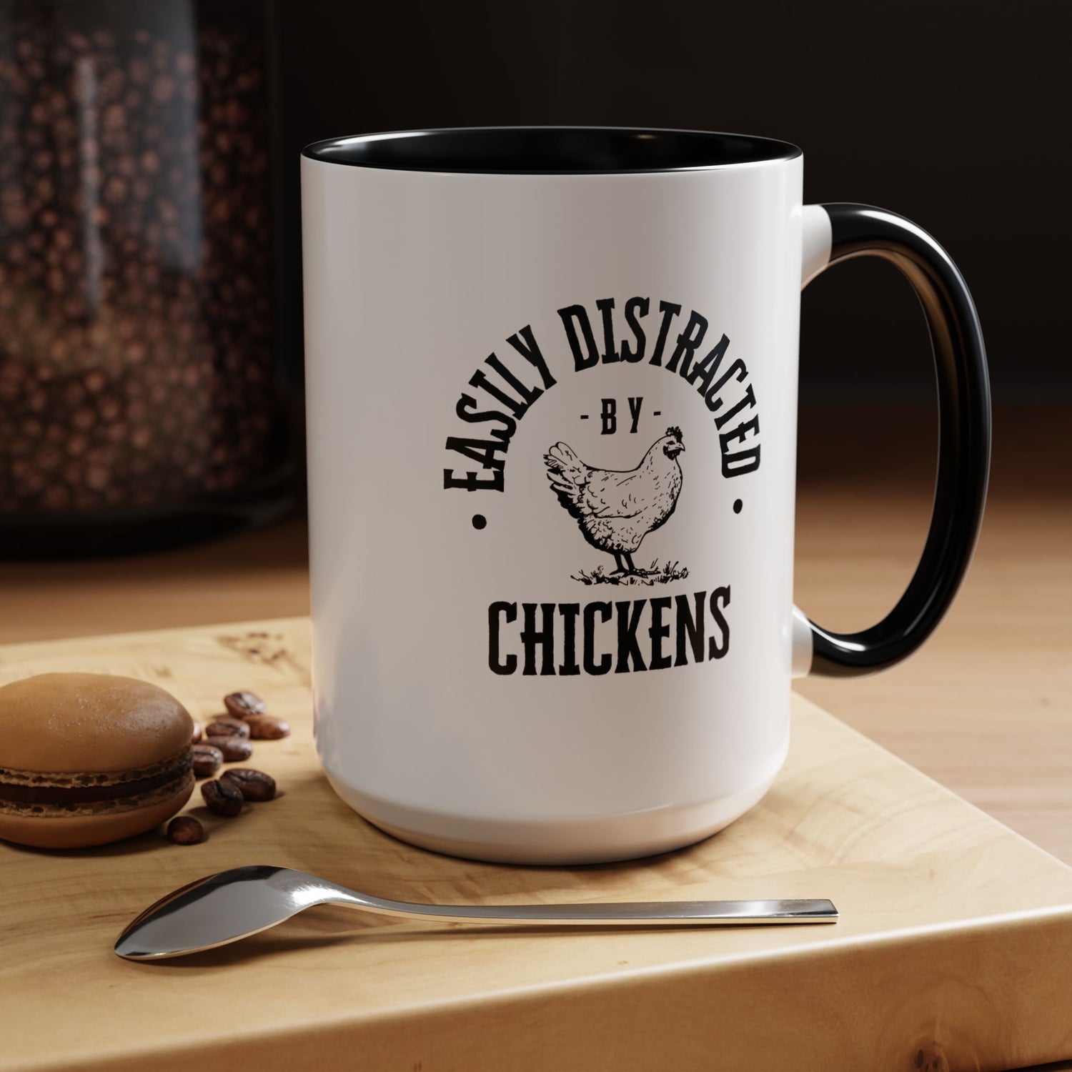 Funny Mug/Chicken Lover/Funny Gift/Gifts under 20/Accent Coffee Mug, 11oz "Easily Distracted By Chickens"
