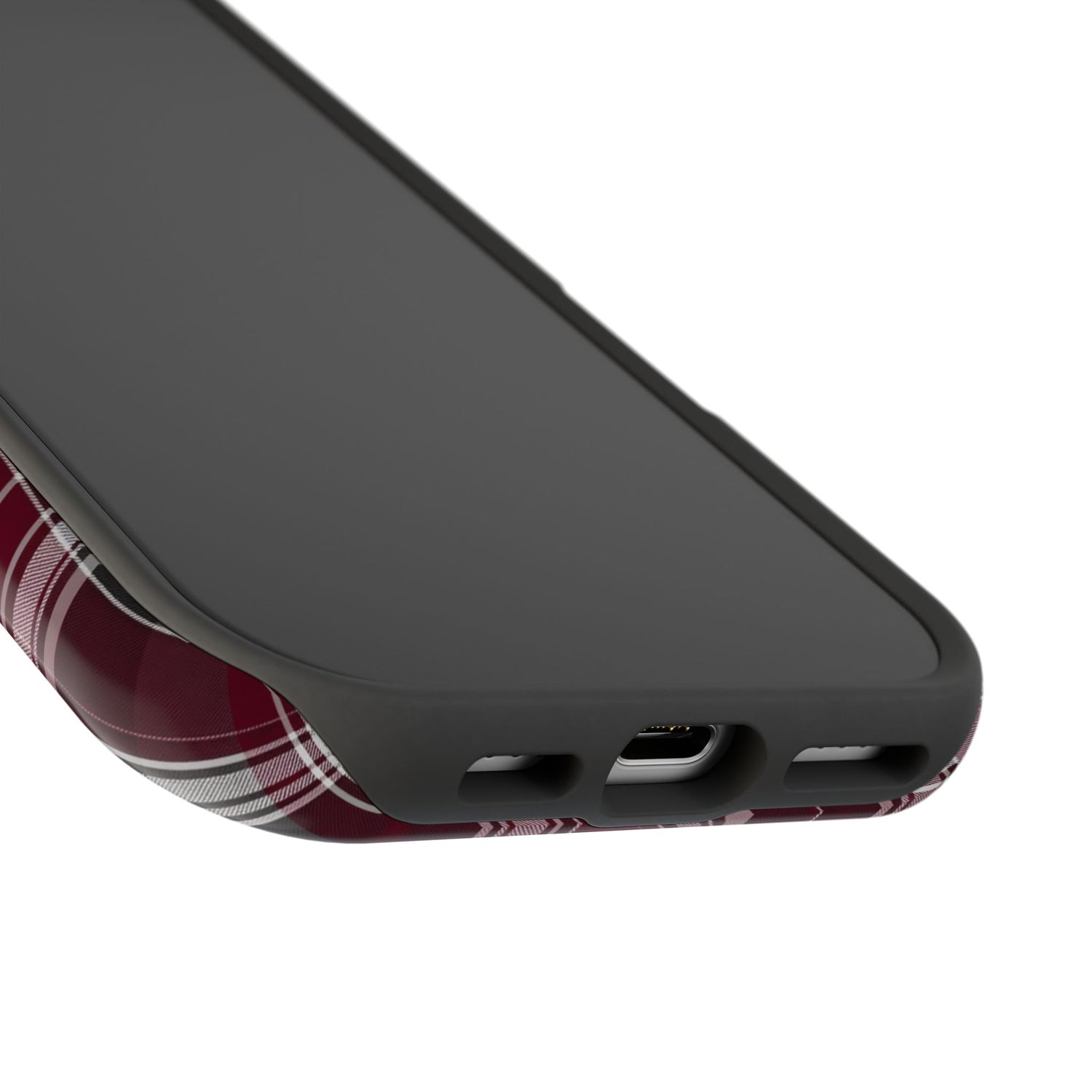 Stylish Plaid Impact-Resistant Phone Cases- Maroon Grey Plaid