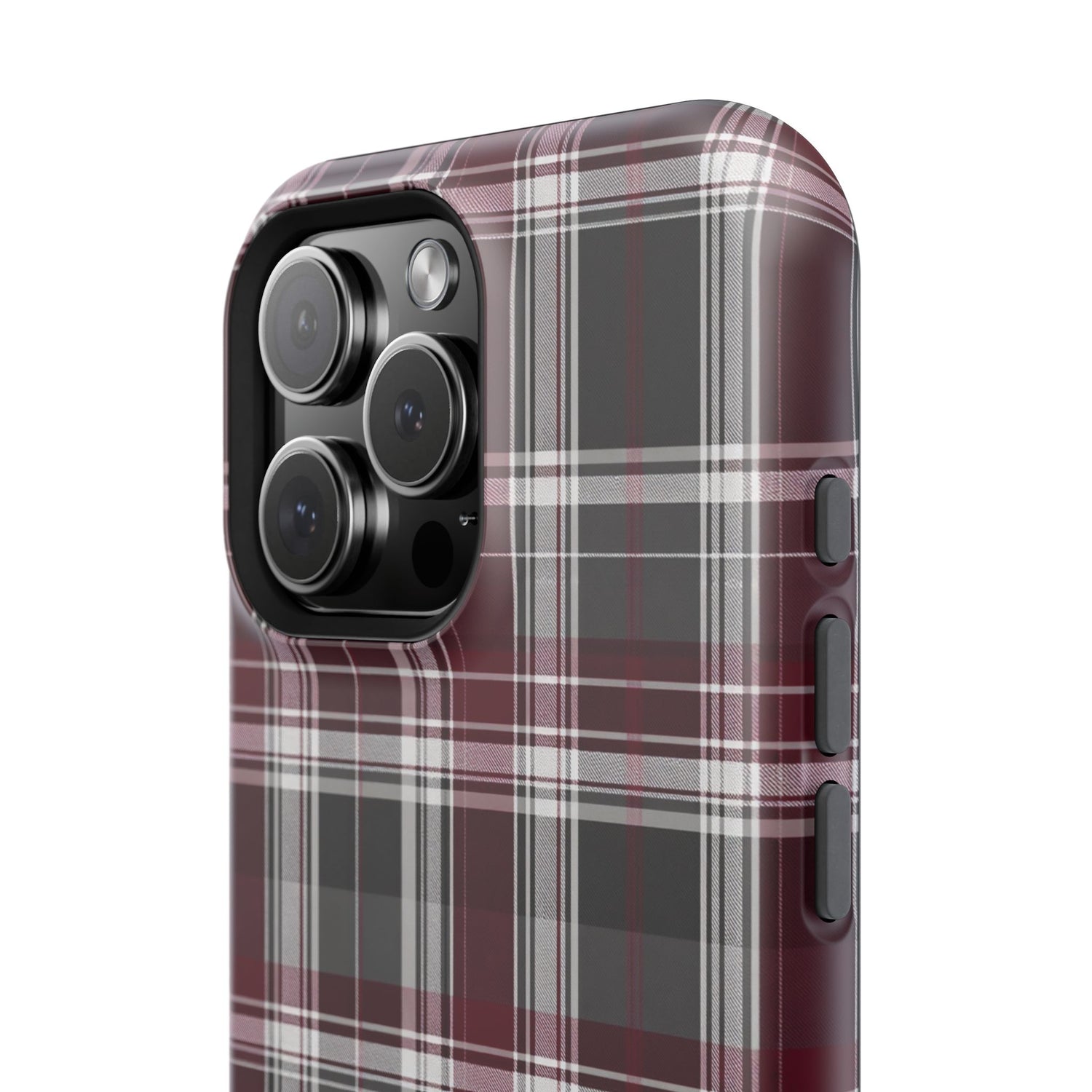 Stylish Plaid Impact-Resistant Phone Cases- Maroon Grey Plaid