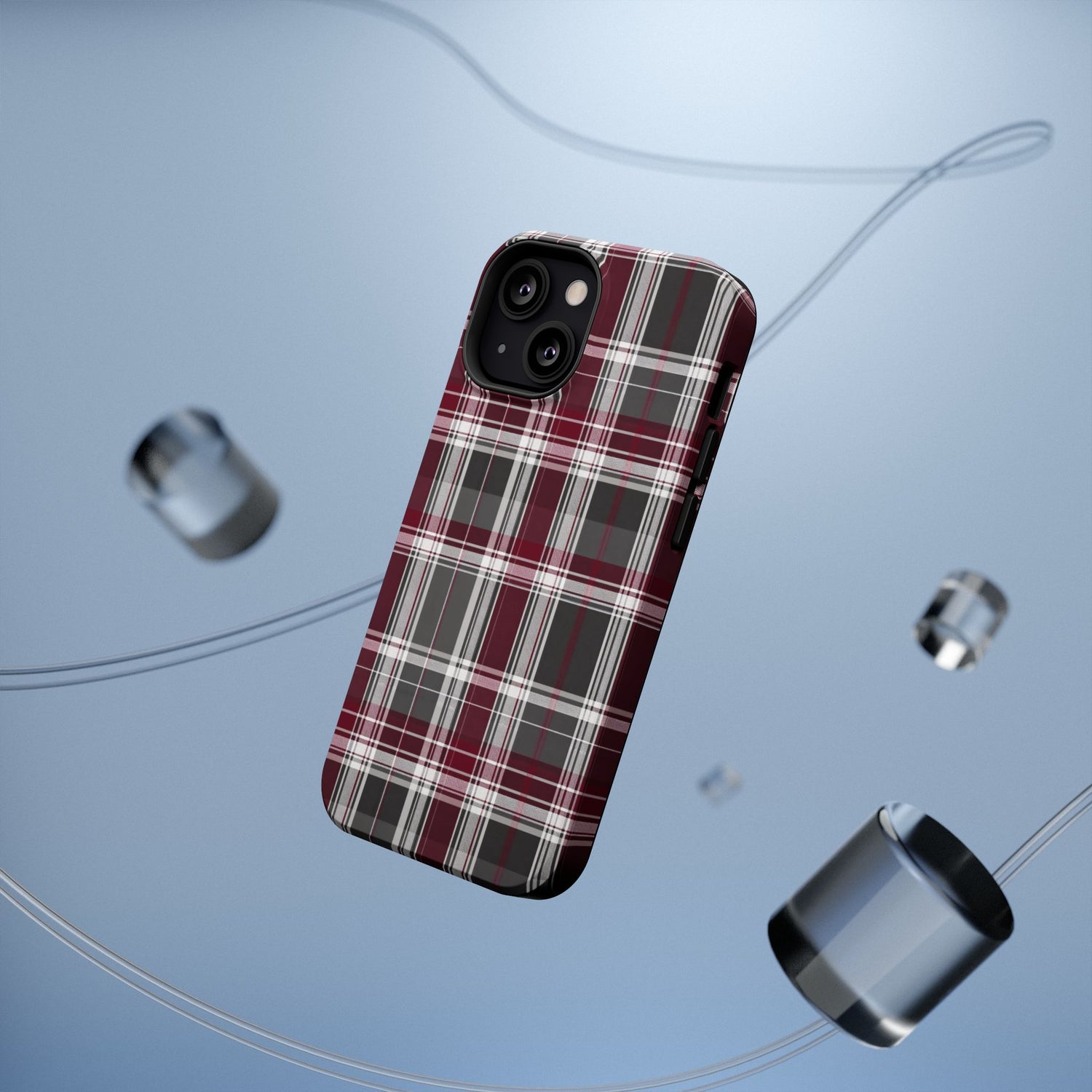 Stylish Plaid Impact-Resistant Phone Cases- Maroon Grey Plaid