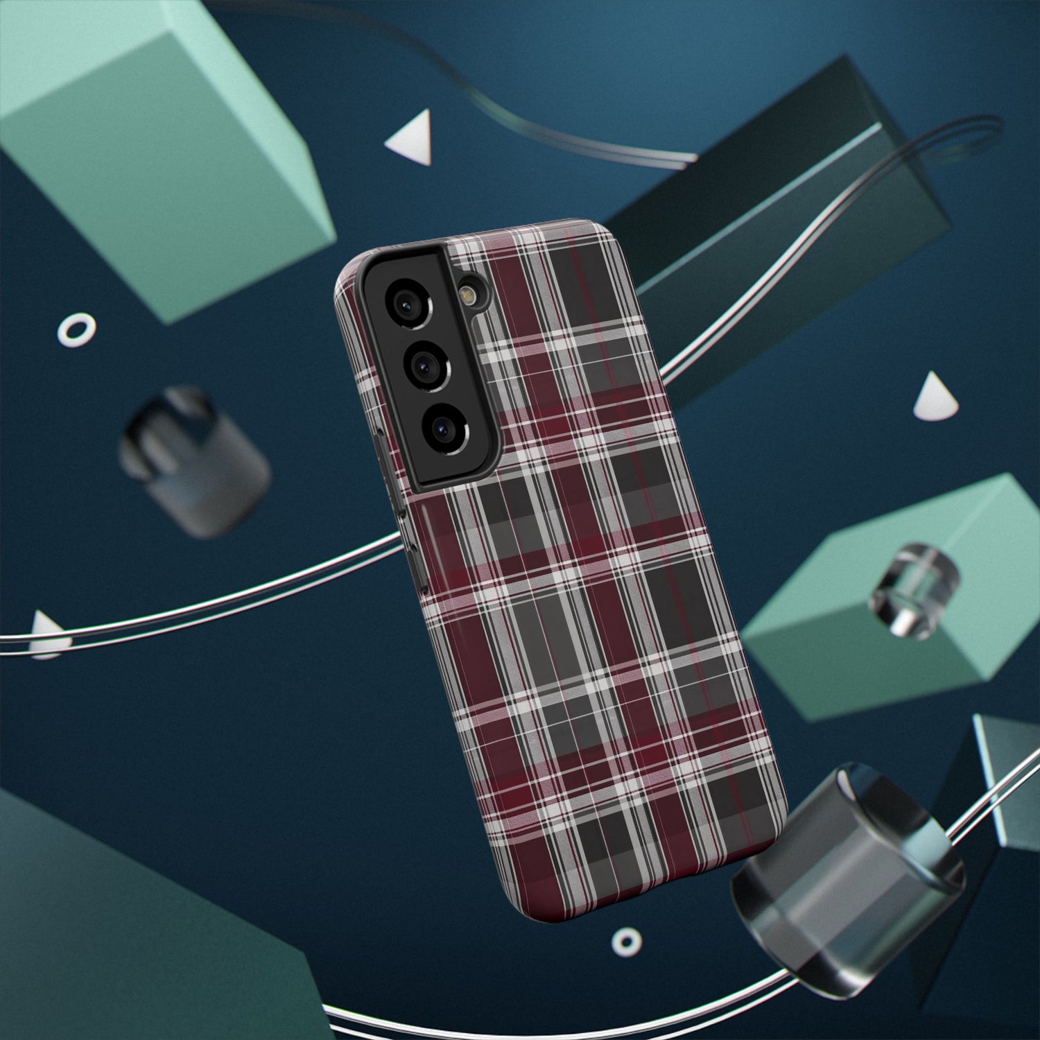 Stylish Plaid Impact-Resistant Phone Cases- Maroon Grey Plaid