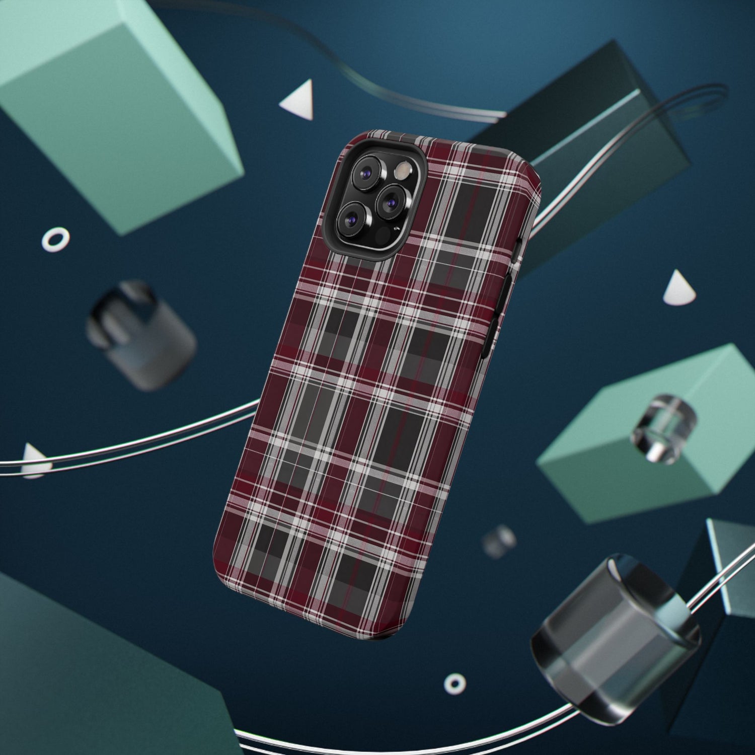 Stylish Plaid Impact-Resistant Phone Cases- Maroon Grey Plaid