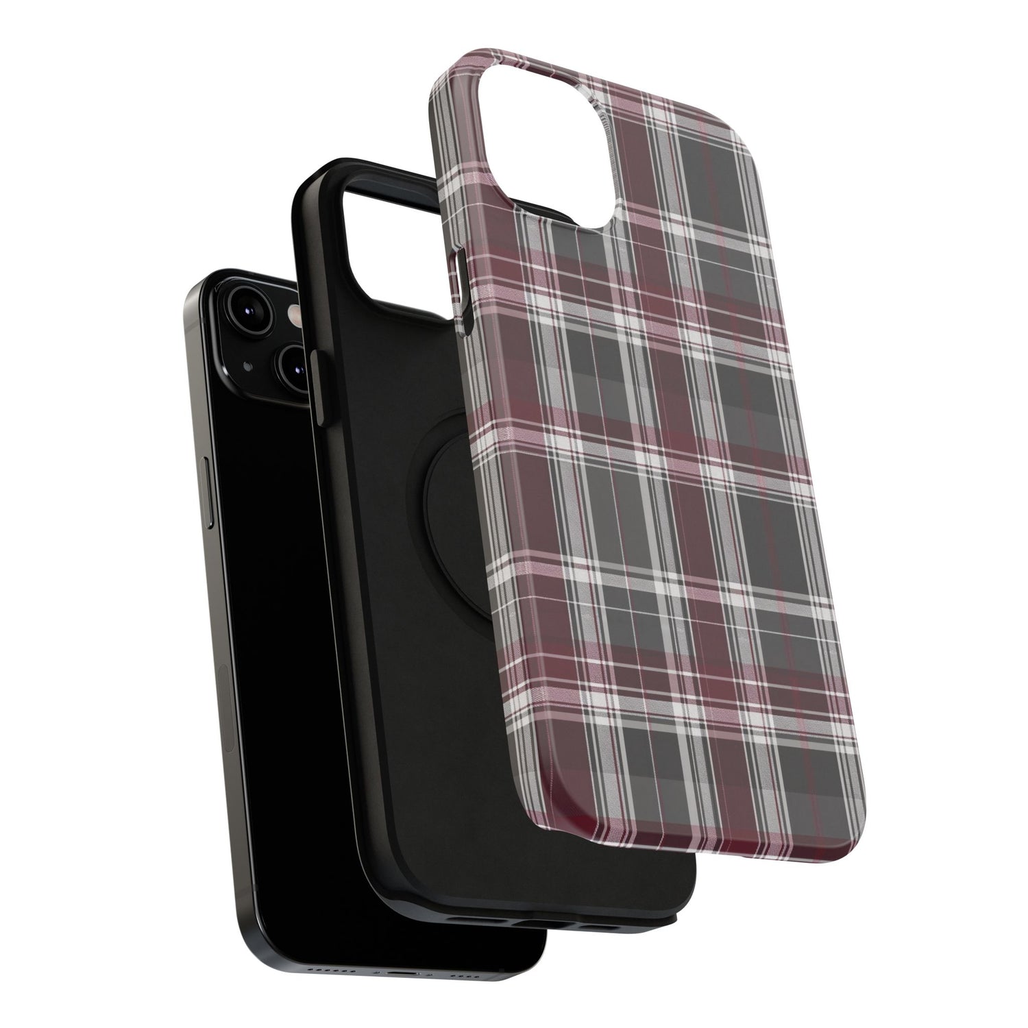 Stylish Plaid Impact-Resistant Phone Cases- Maroon Grey Plaid