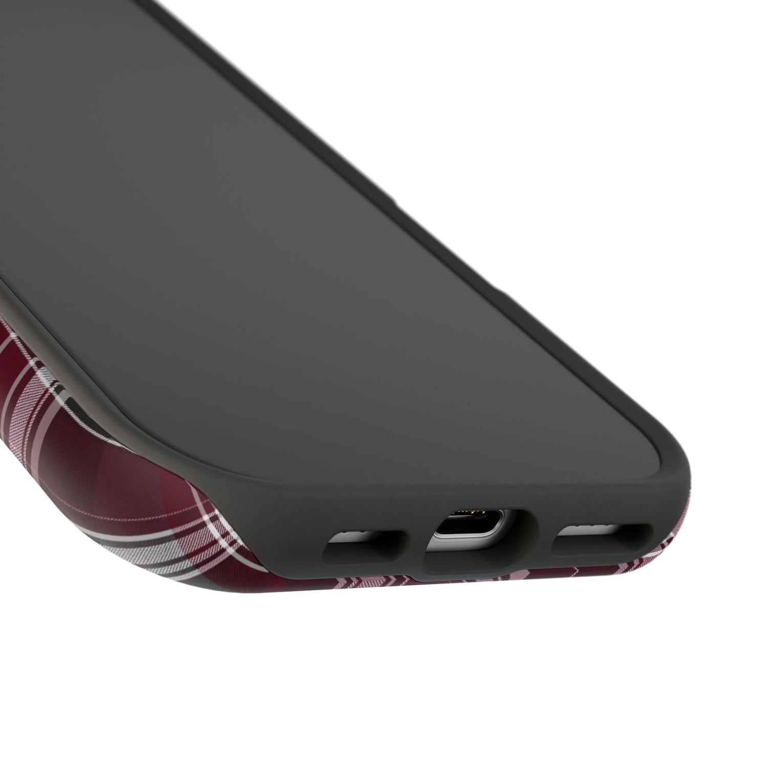 Stylish Plaid Impact-Resistant Phone Cases- Maroon Grey Plaid