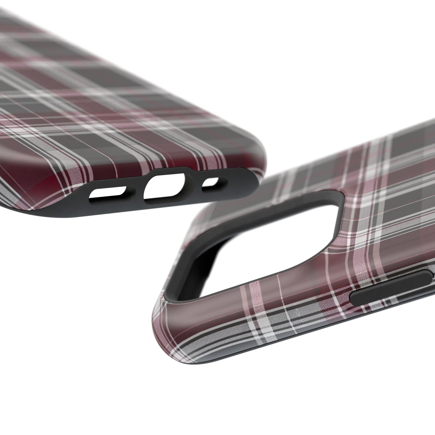 Stylish Plaid Impact-Resistant Phone Cases- Maroon Grey Plaid