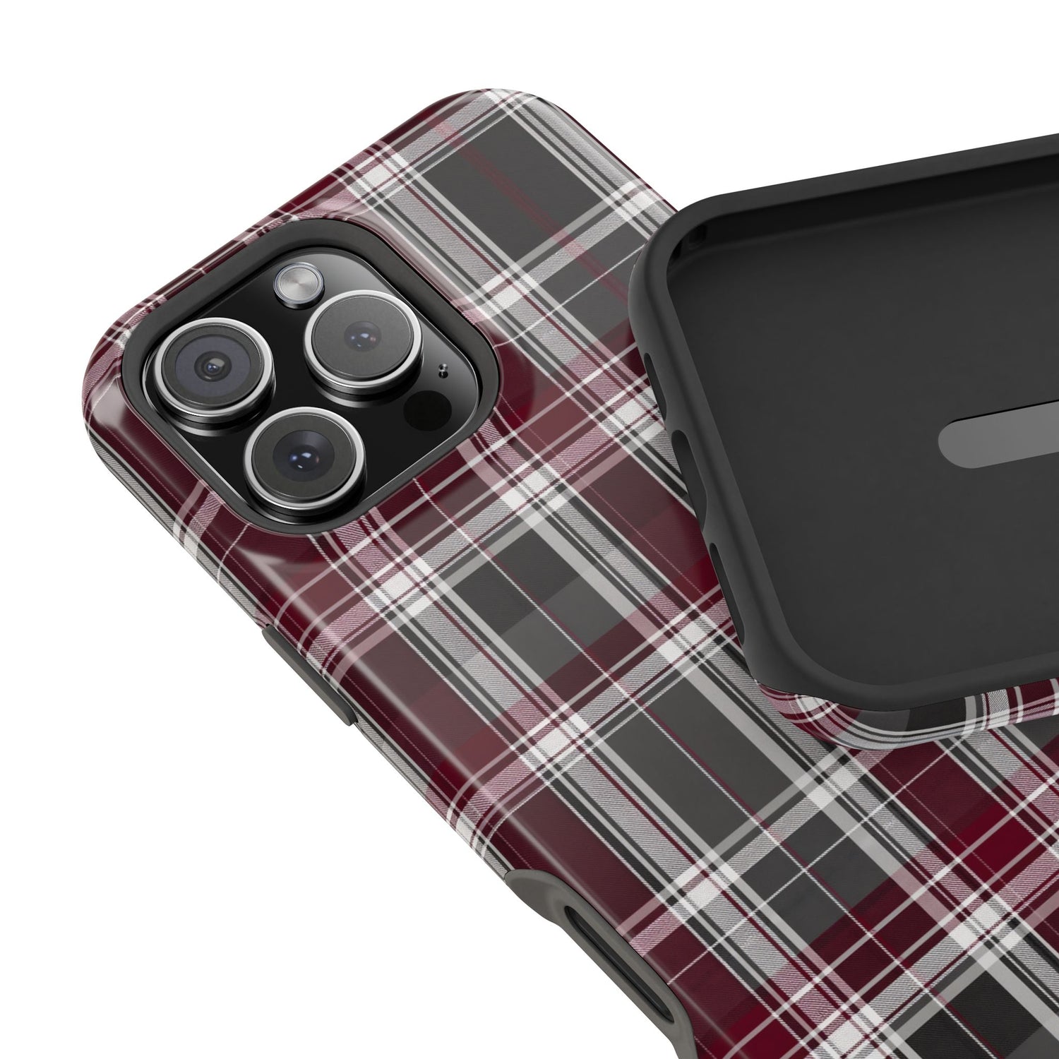 Stylish Plaid Impact-Resistant Phone Cases- Maroon Grey Plaid