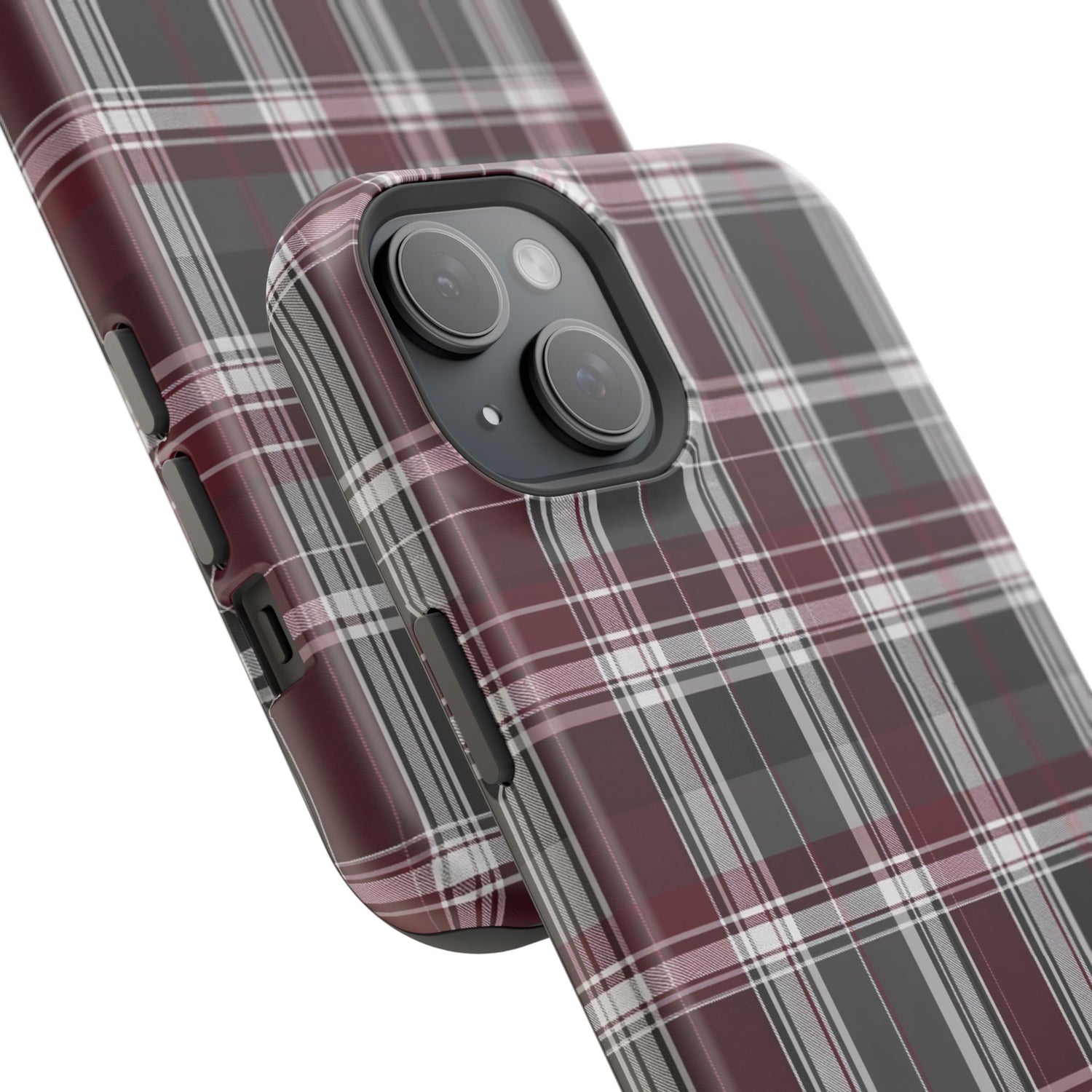 Stylish Plaid Impact-Resistant Phone Cases- Maroon Grey Plaid
