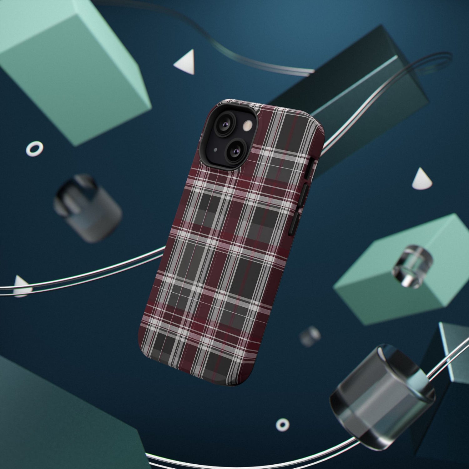 Stylish Plaid Impact-Resistant Phone Cases- Maroon Grey Plaid