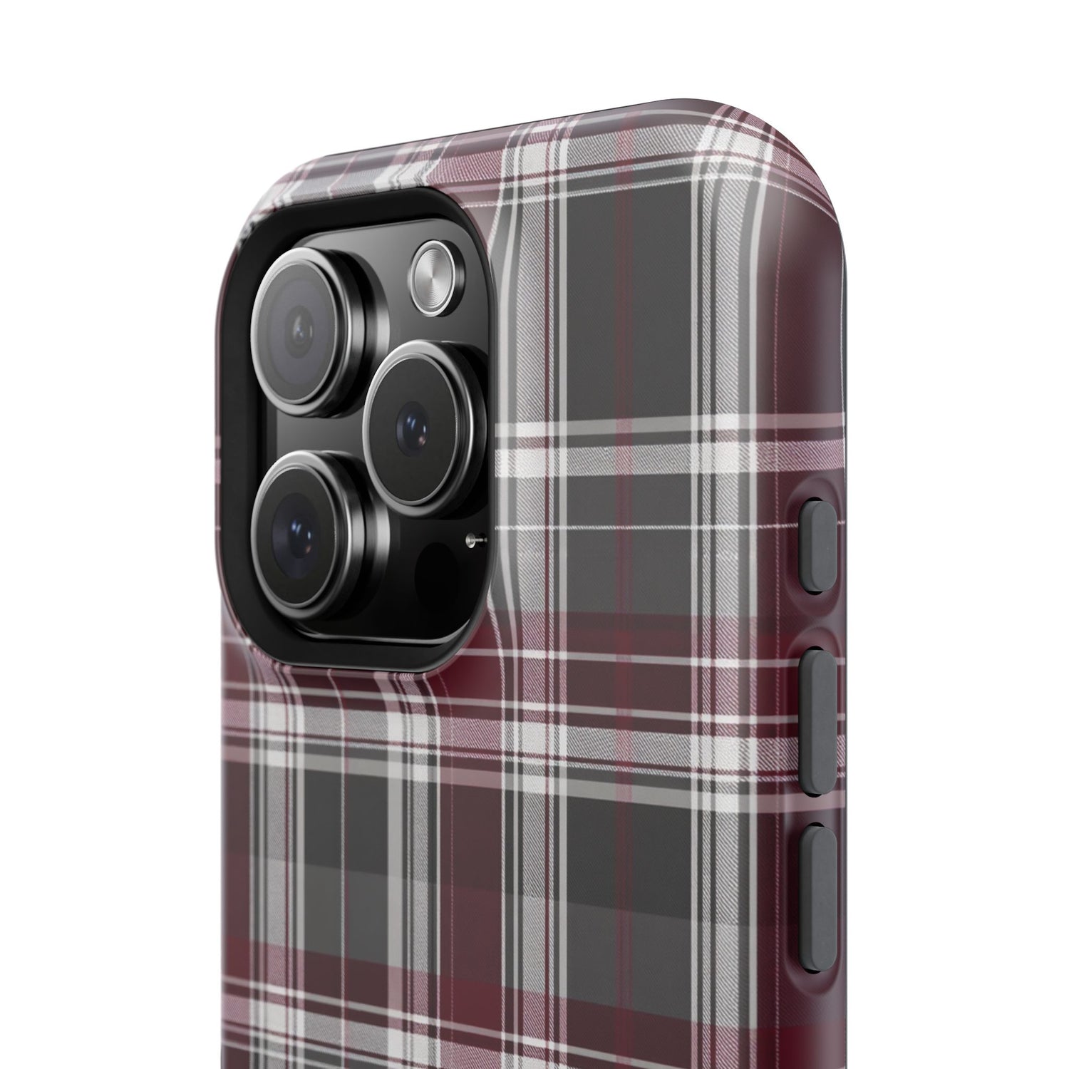 Stylish Plaid Impact-Resistant Phone Cases- Maroon Grey Plaid
