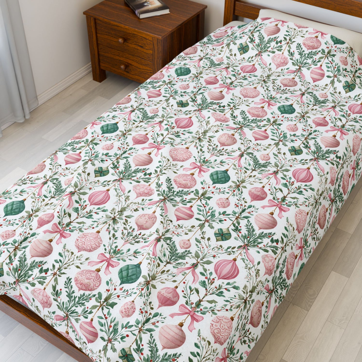 Pink Green Ornaments Velveteen Blanket