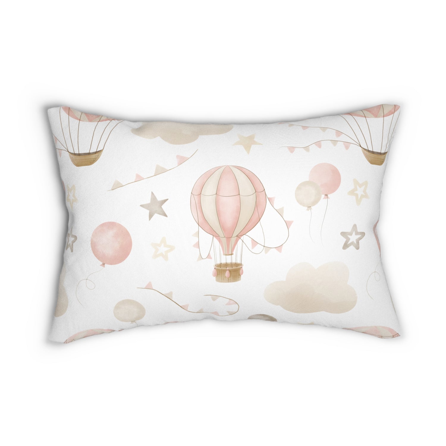 Spun Polyester Lumbar Pillow with Removable Cover Watercolor Balloon Clouds Pink