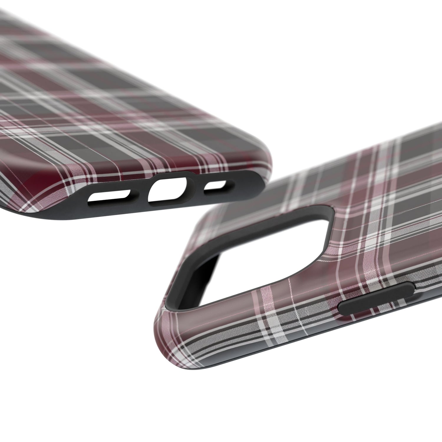 Stylish Plaid Impact-Resistant Phone Cases- Maroon Grey Plaid