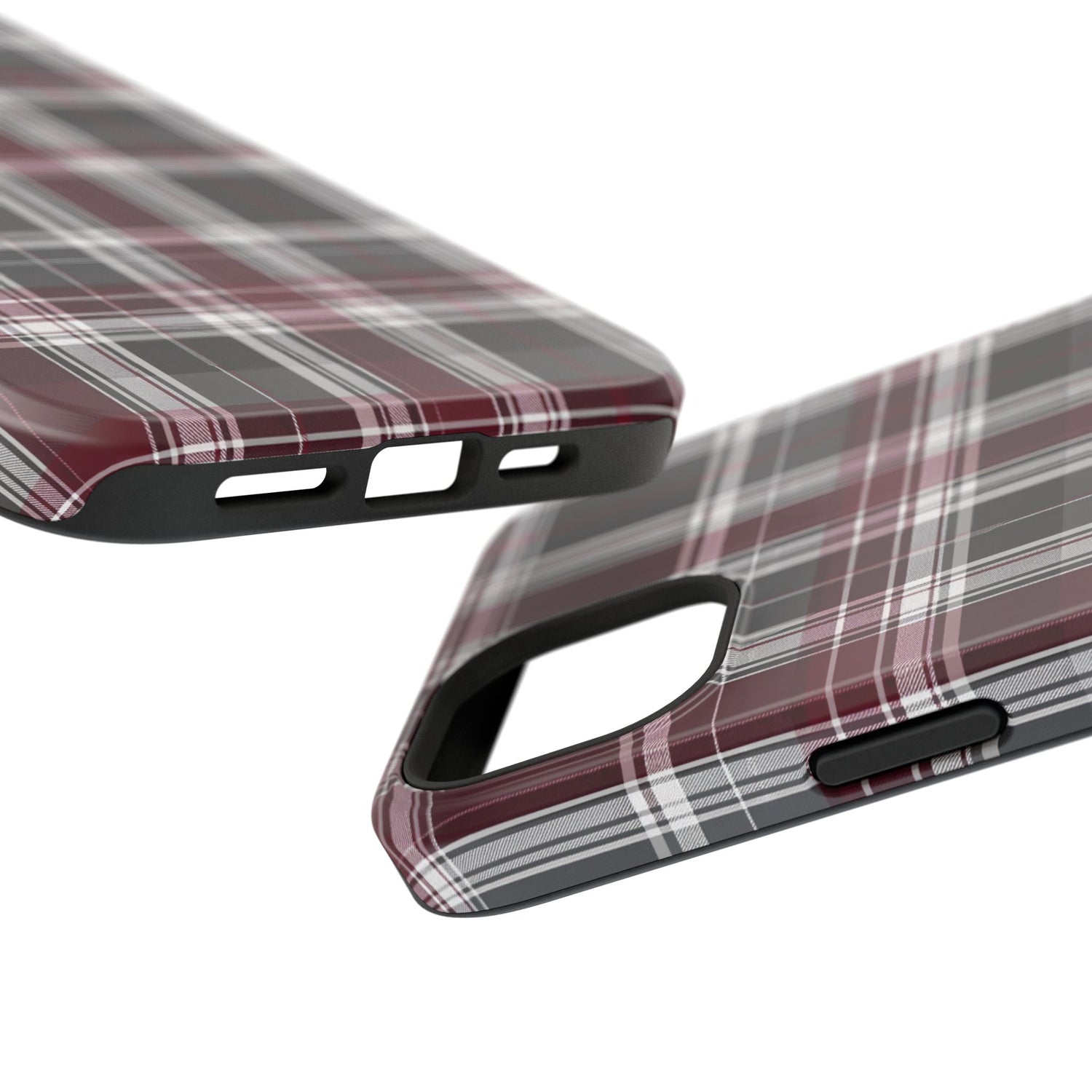 Stylish Plaid Impact-Resistant Phone Cases- Maroon Grey Plaid