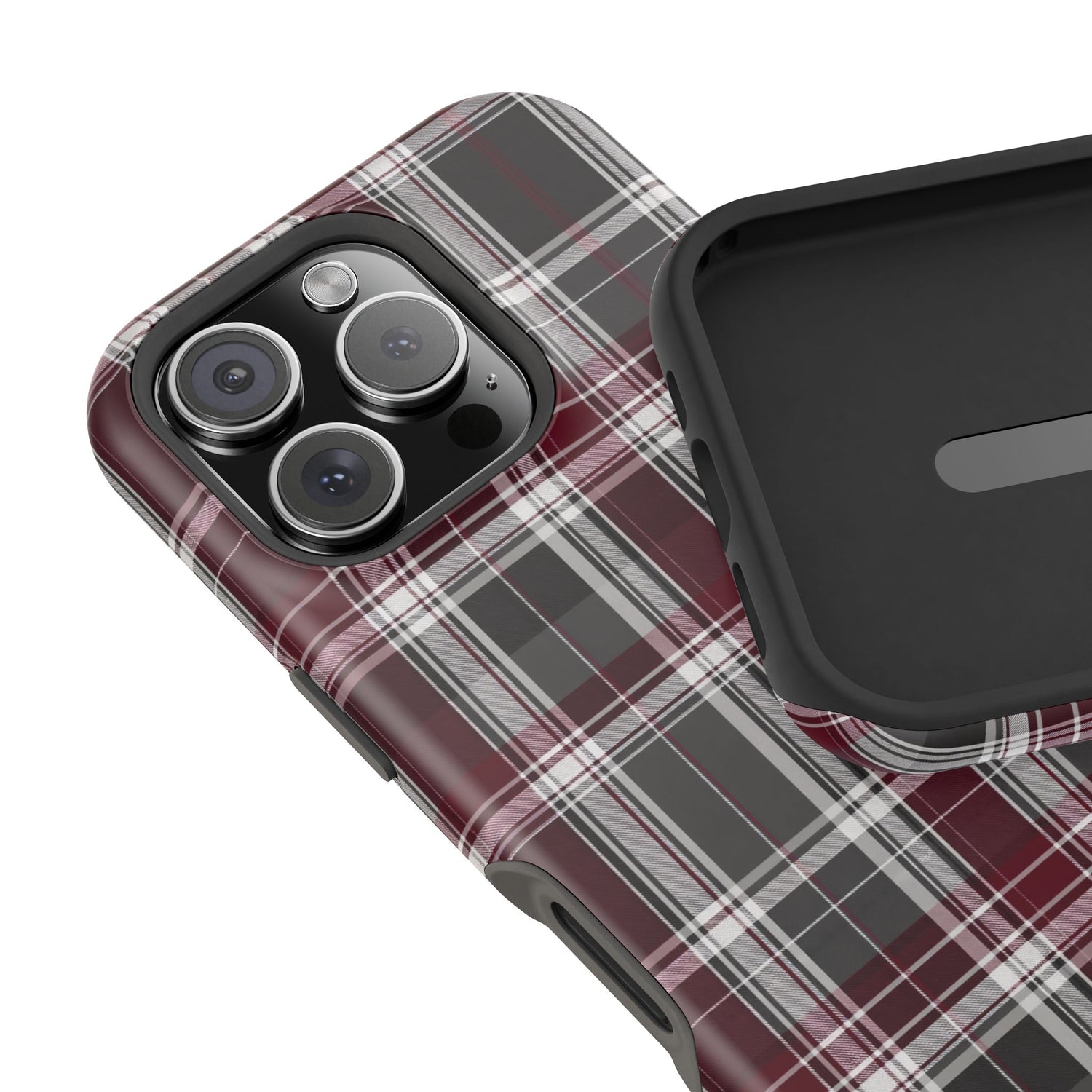 Stylish Plaid Impact-Resistant Phone Cases- Maroon Grey Plaid