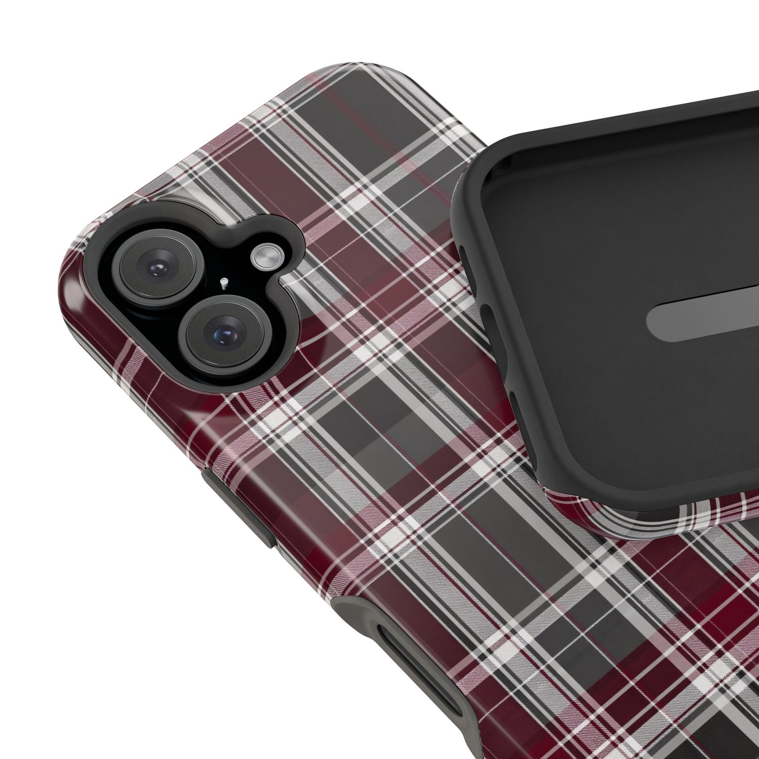 Stylish Plaid Impact-Resistant Phone Cases- Maroon Grey Plaid