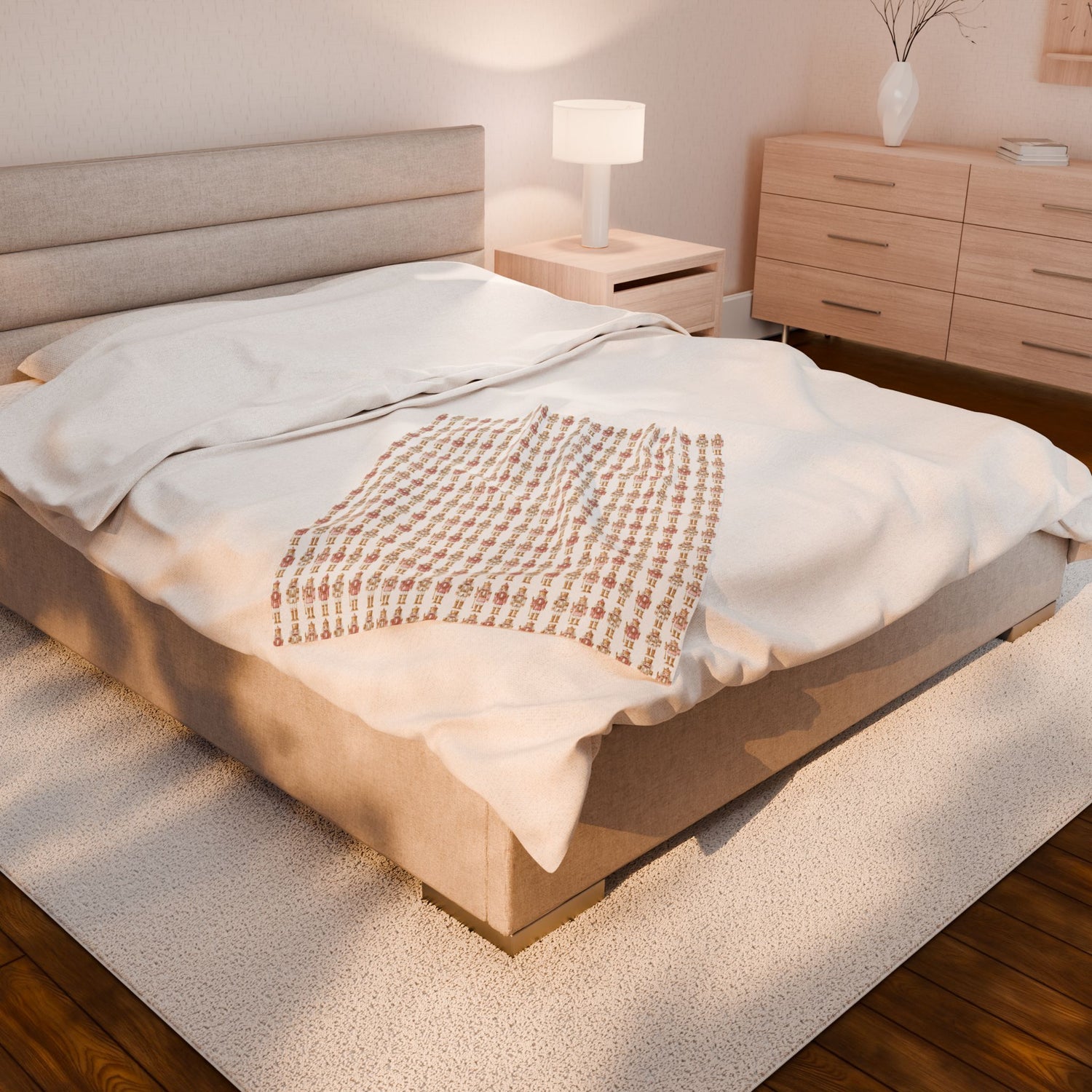 Bed with a heating pad in a bedroom setting