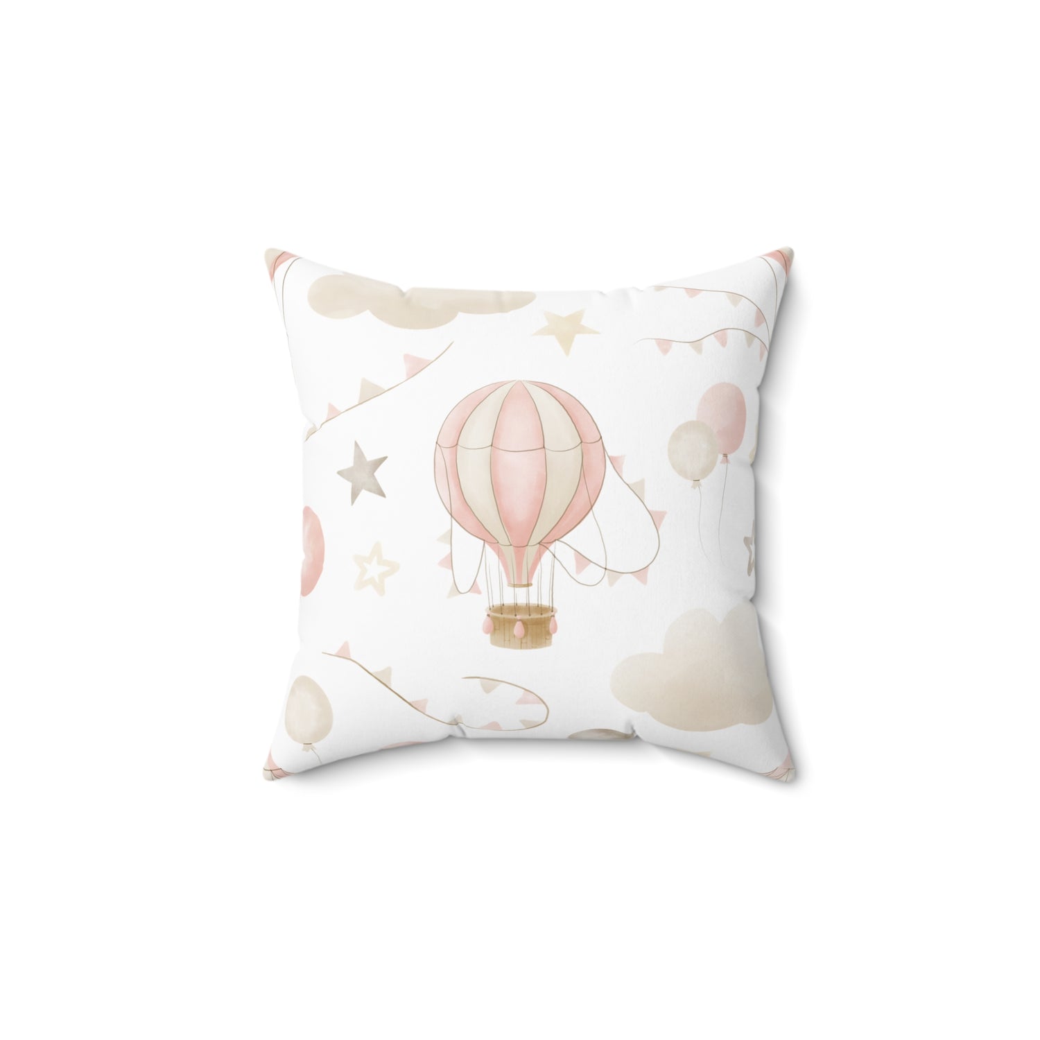 Spun Polyester Square Pillow with Removable Cover Watercolor Balloon Clouds Pink