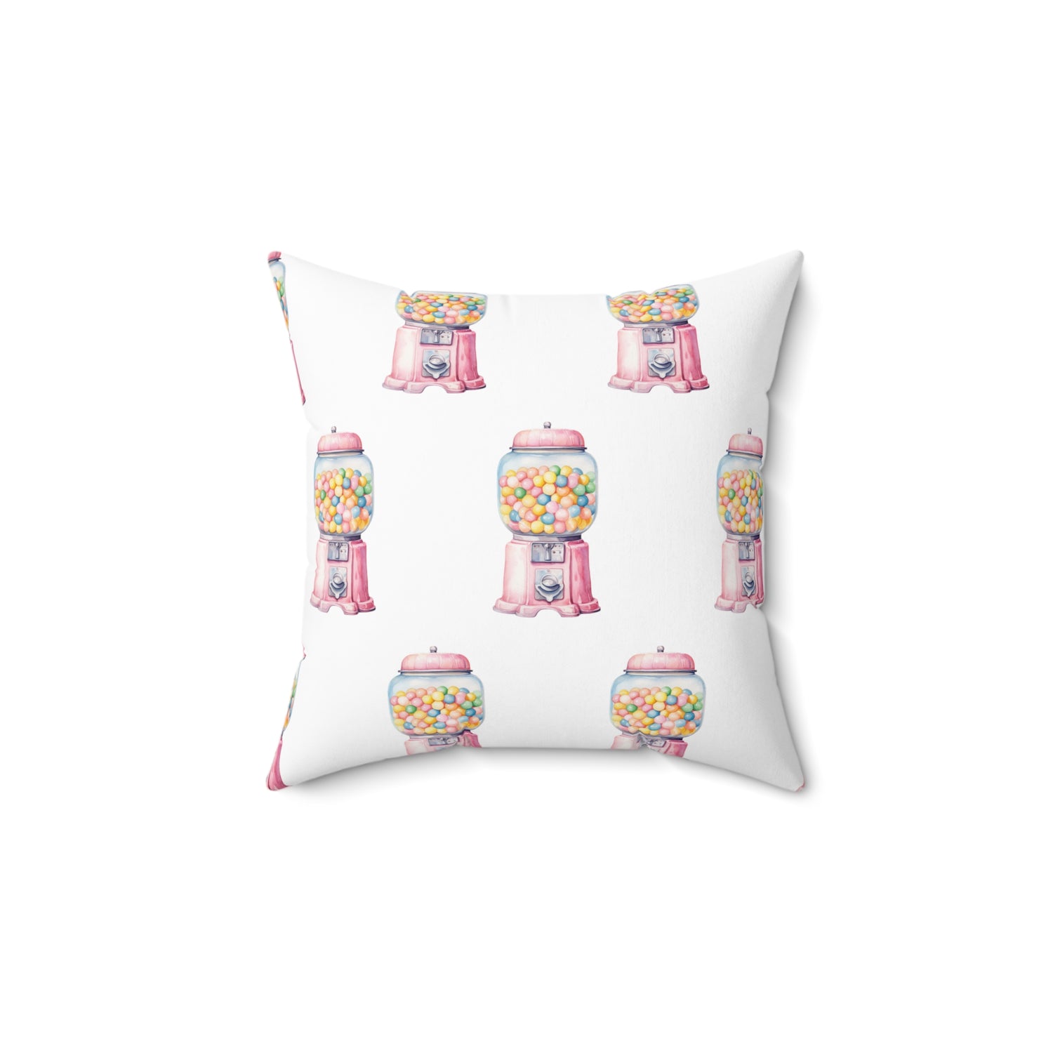 Spun Polyester Square Pillow with Removable Cover Watercolor Candy Land Vintage Bubble Gum Machine