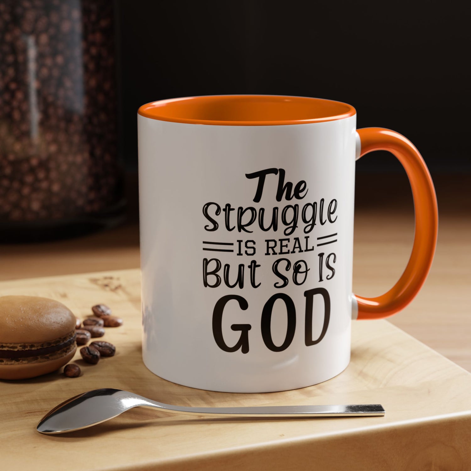 Faith-Inspired Accent Coffee Mug - "The Struggle Is Real But So Is God" - Inspirational Quotes, Gift for Her, Daily Motivation, 11oz, 15oz