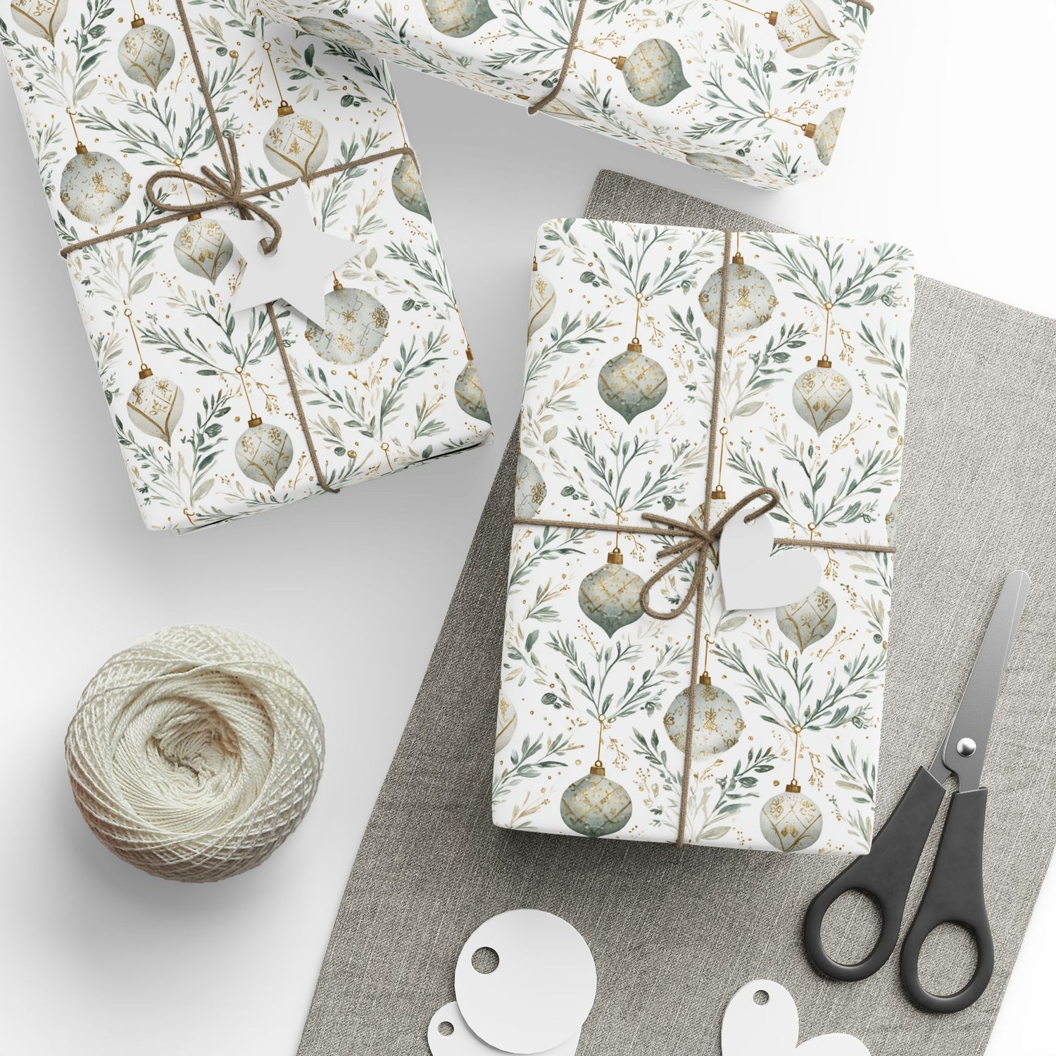 Premium Wrapping Paper – Green Gold Ornaments
