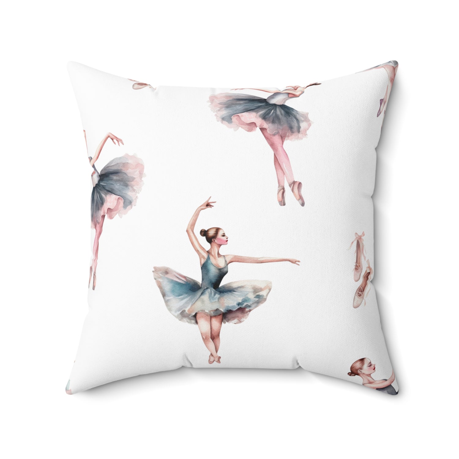 Spun Polyester Square Pillow With Removable Cover Watercolor Ballerina Pink Blue