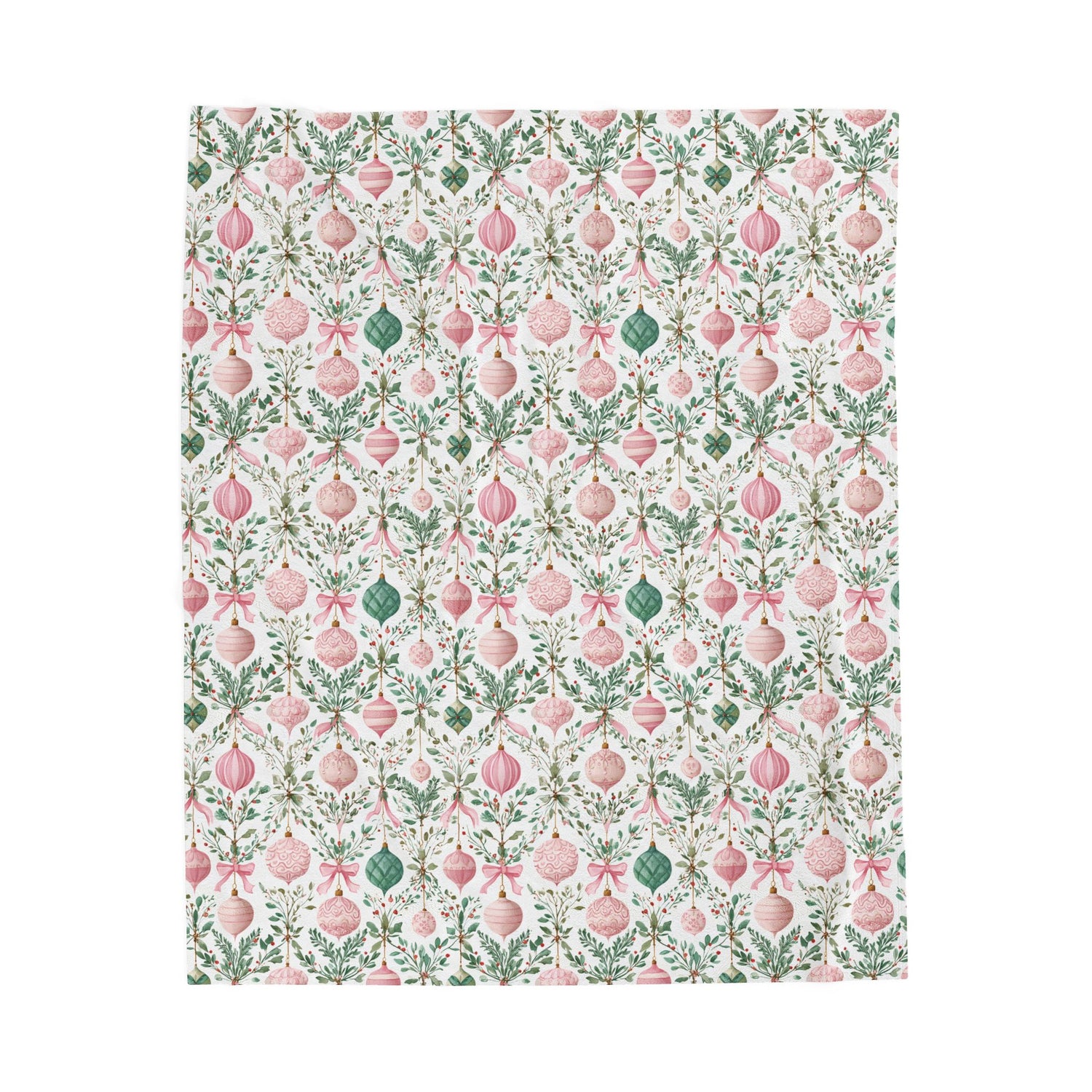 Patterned paper with pink ornaments and green leaves on a white background