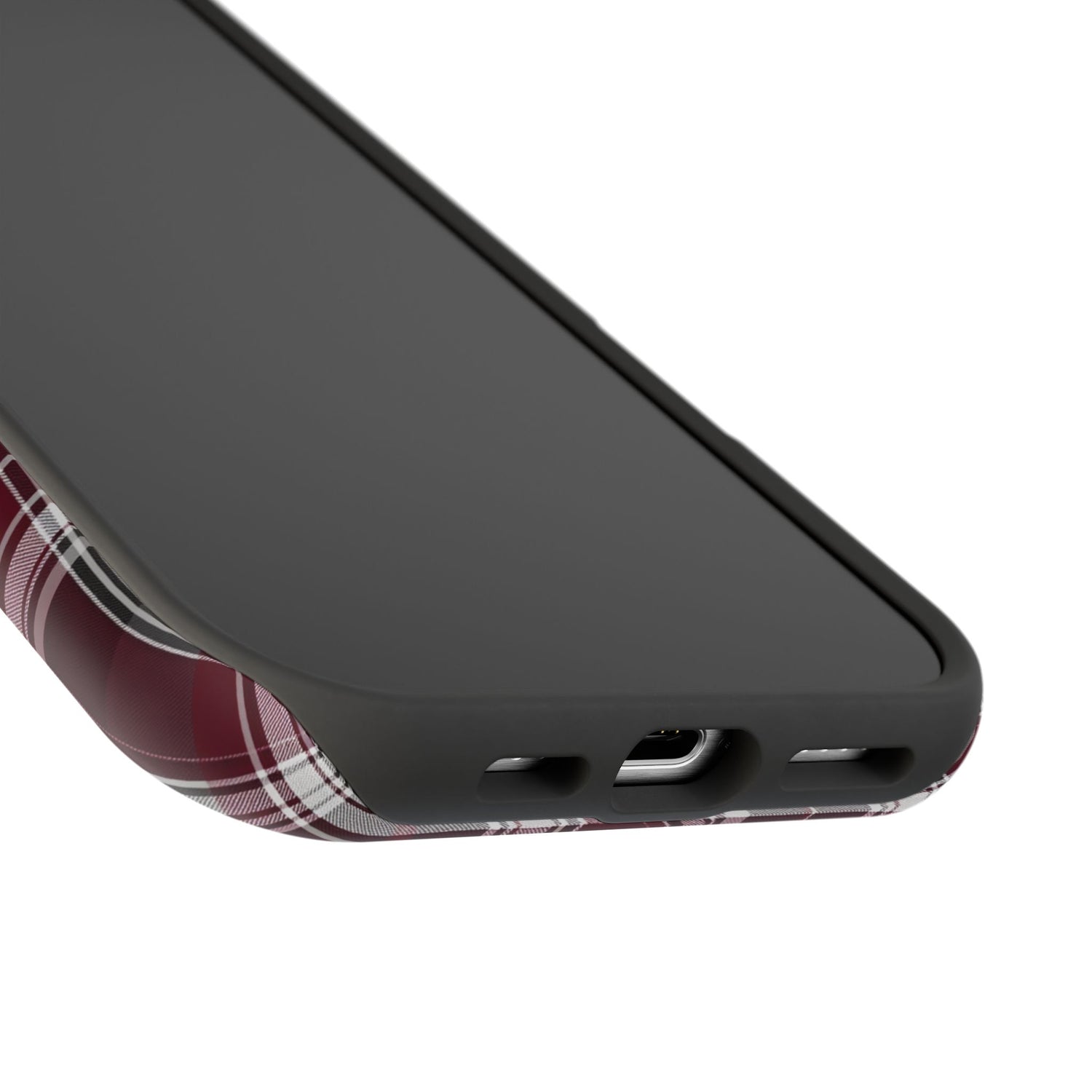 Stylish Plaid Impact-Resistant Phone Cases- Maroon Grey Plaid
