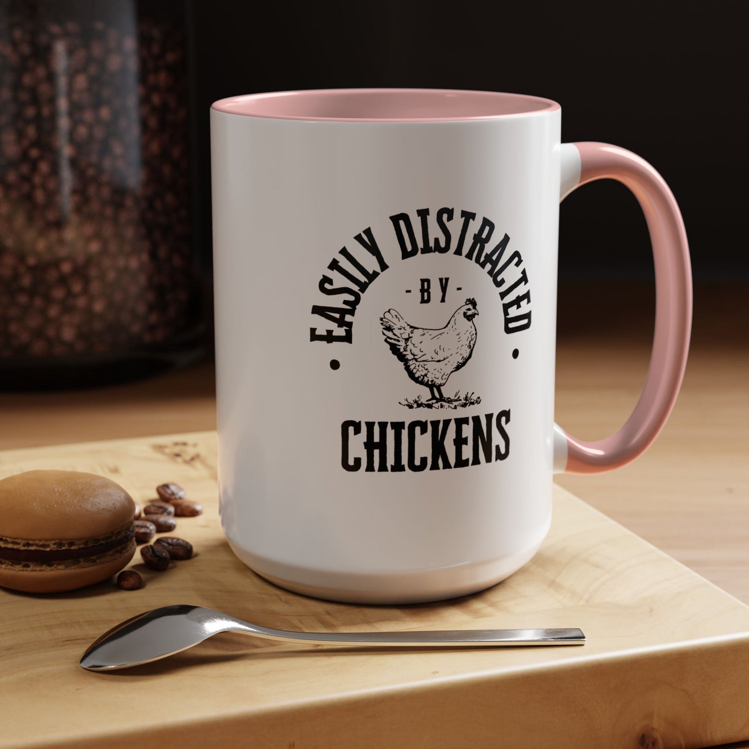 Funny Mug/Chicken Lover/Funny Gift/Gifts under 20/Accent Coffee Mug, 11oz "Easily Distracted By Chickens"