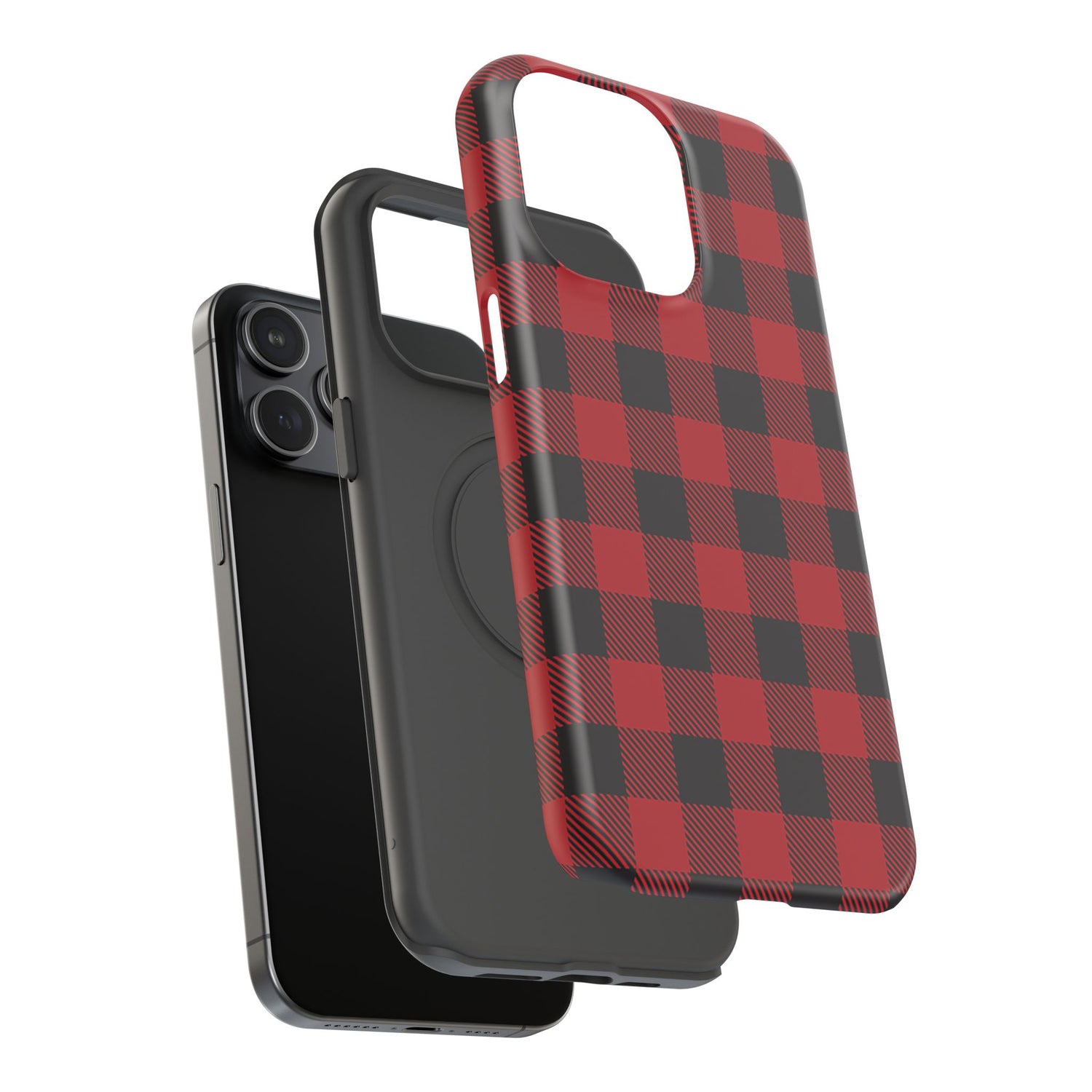 Impact-Resistant Phone Case-Red Black Buffalo Plaid, iPhone, Samsung