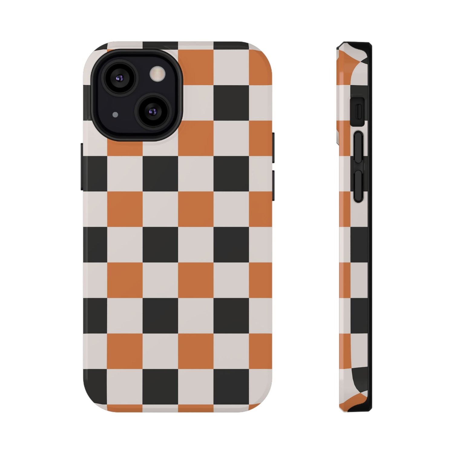 Phone case with a checkered pattern on a white background