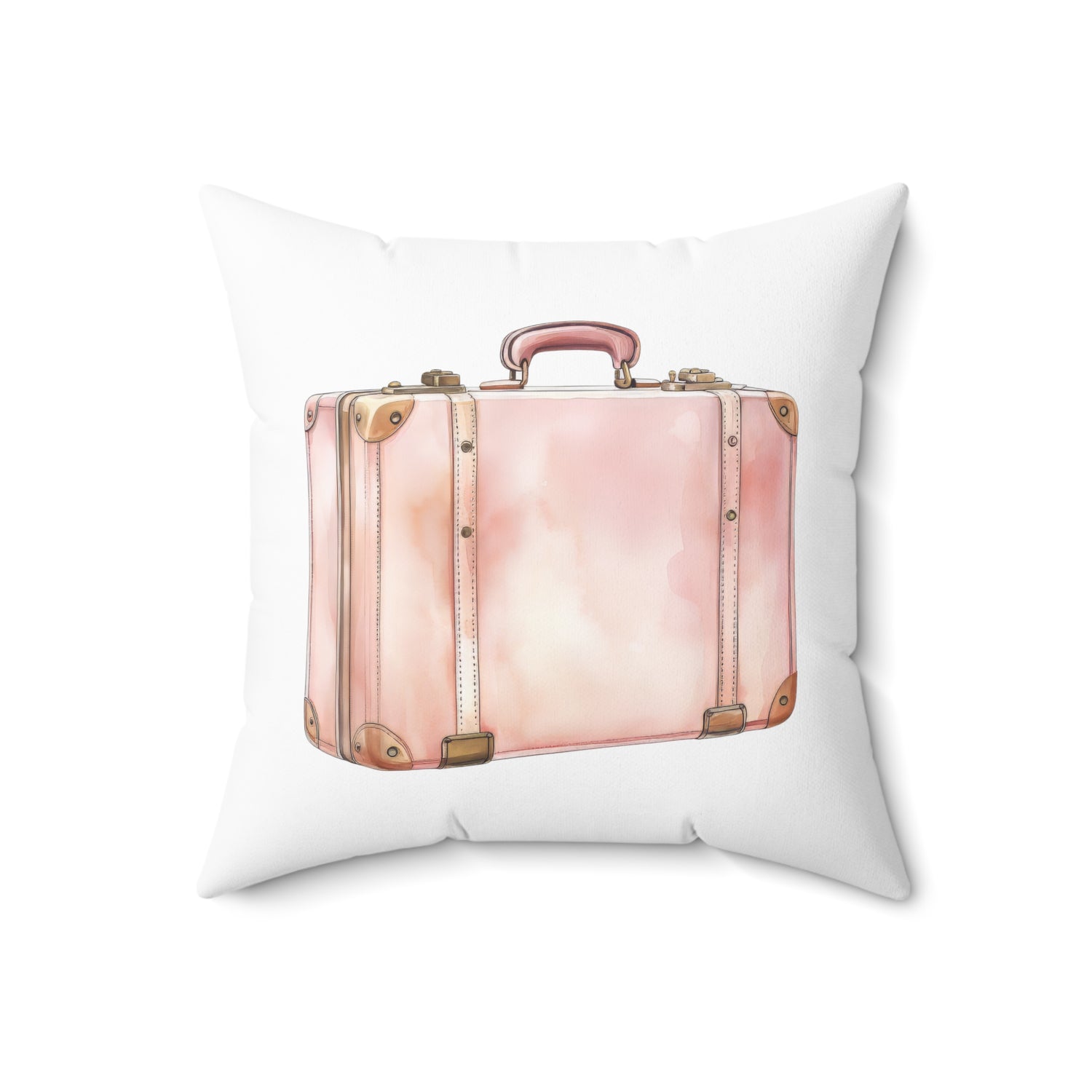 Spun Polyester Square Pillow with Removable Cover Watercolor Pink Paris Scene Luggage
