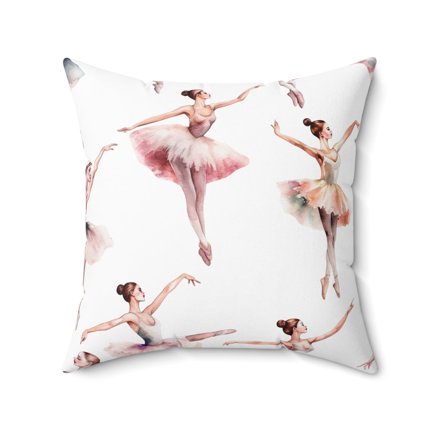 Spun Polyester Square Pillow With Removable Cover Watercolor Ballerina Pink Blue
