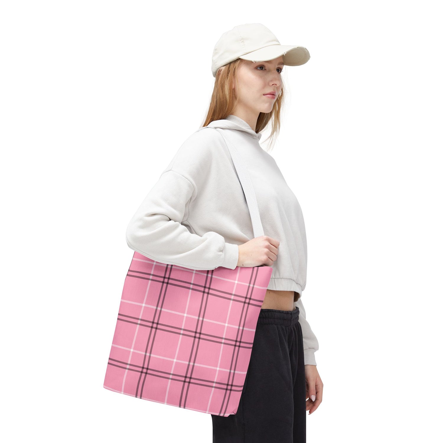 Pink and Black Plaid Tote Bag
